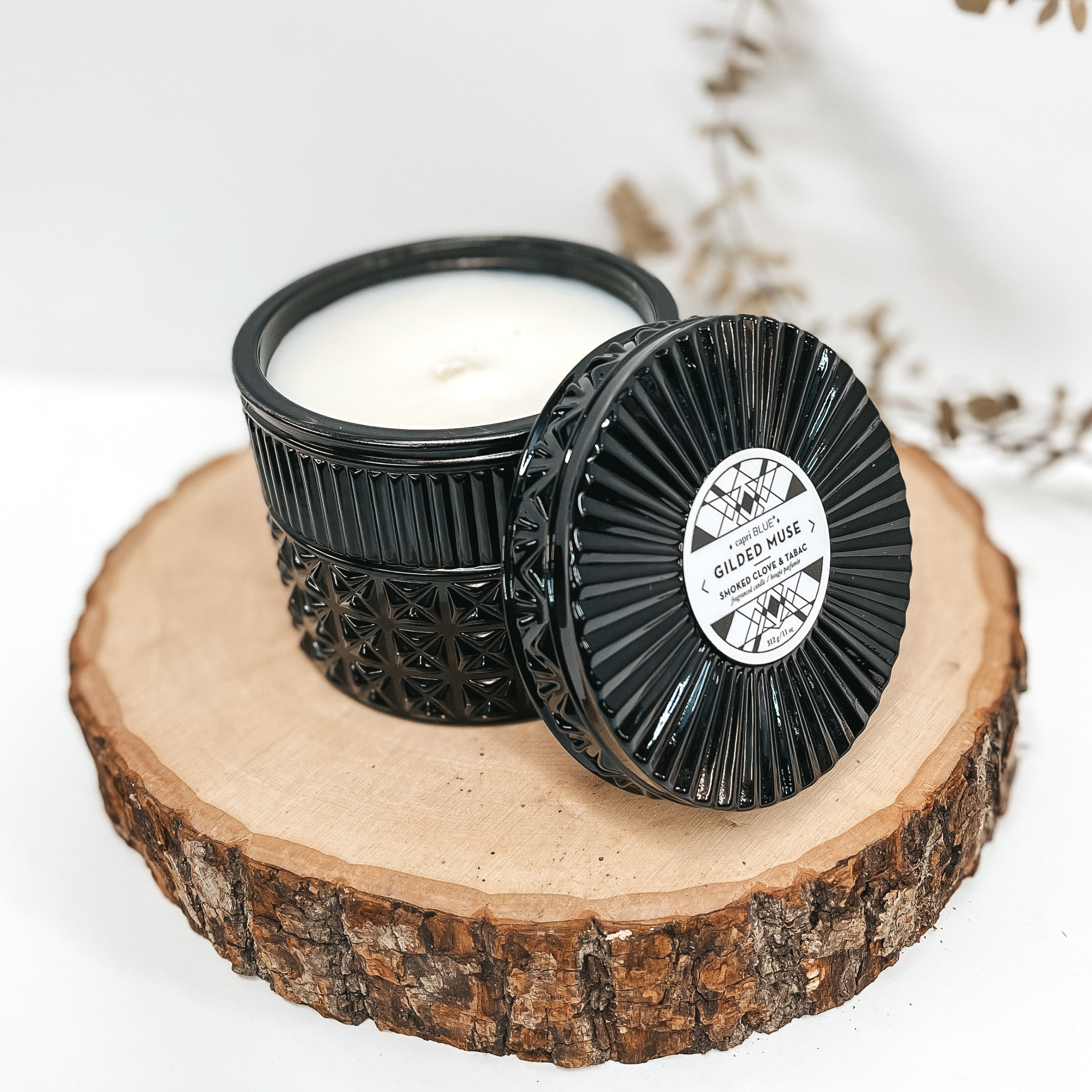 Capri Blue | 11 oz. Black Faceted Candle | Smoked Clove and Tabac - Giddy Up Glamour Boutique