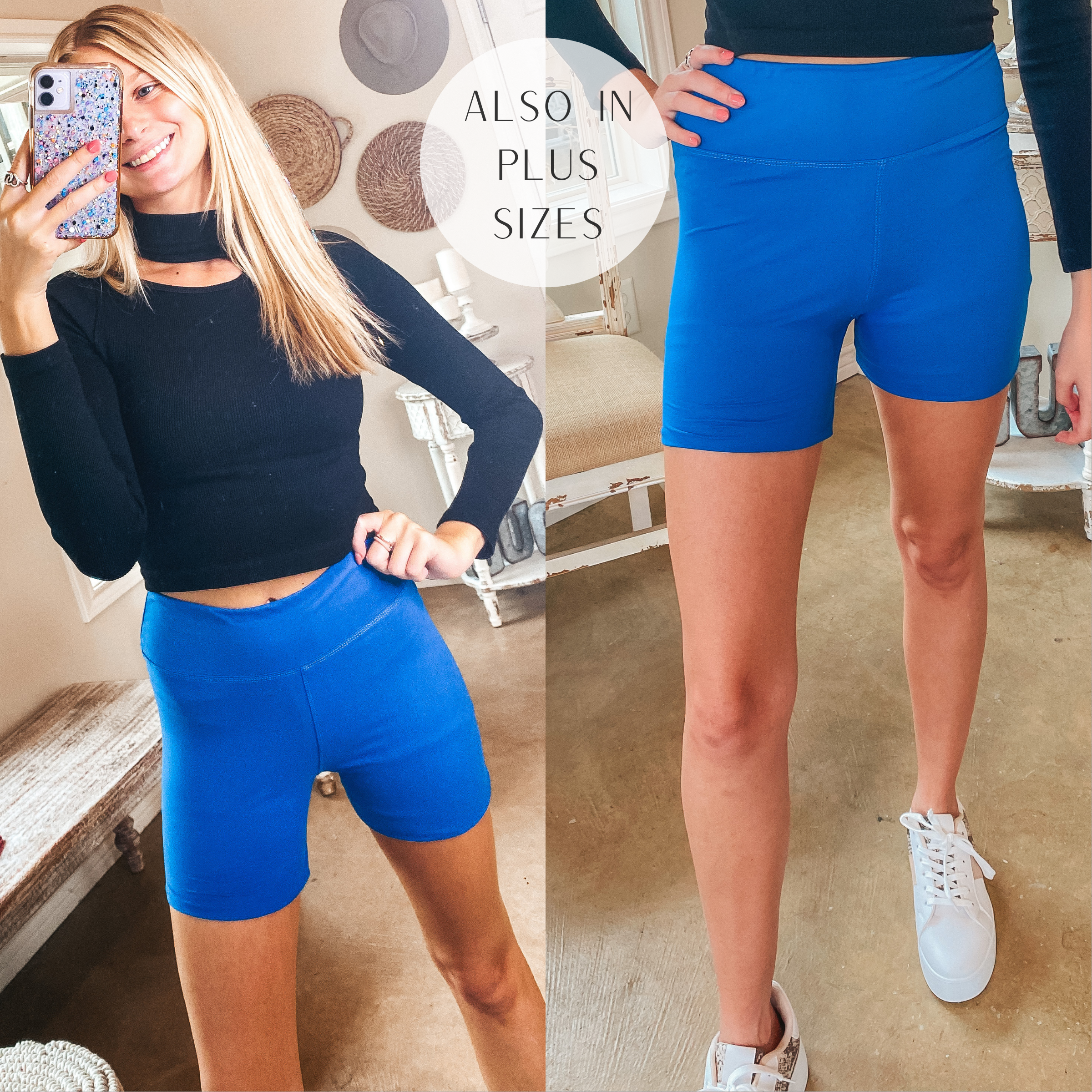 Finish Strong High Waist Biker Shorts in Royal Blue - Giddy Up Glamour Boutique