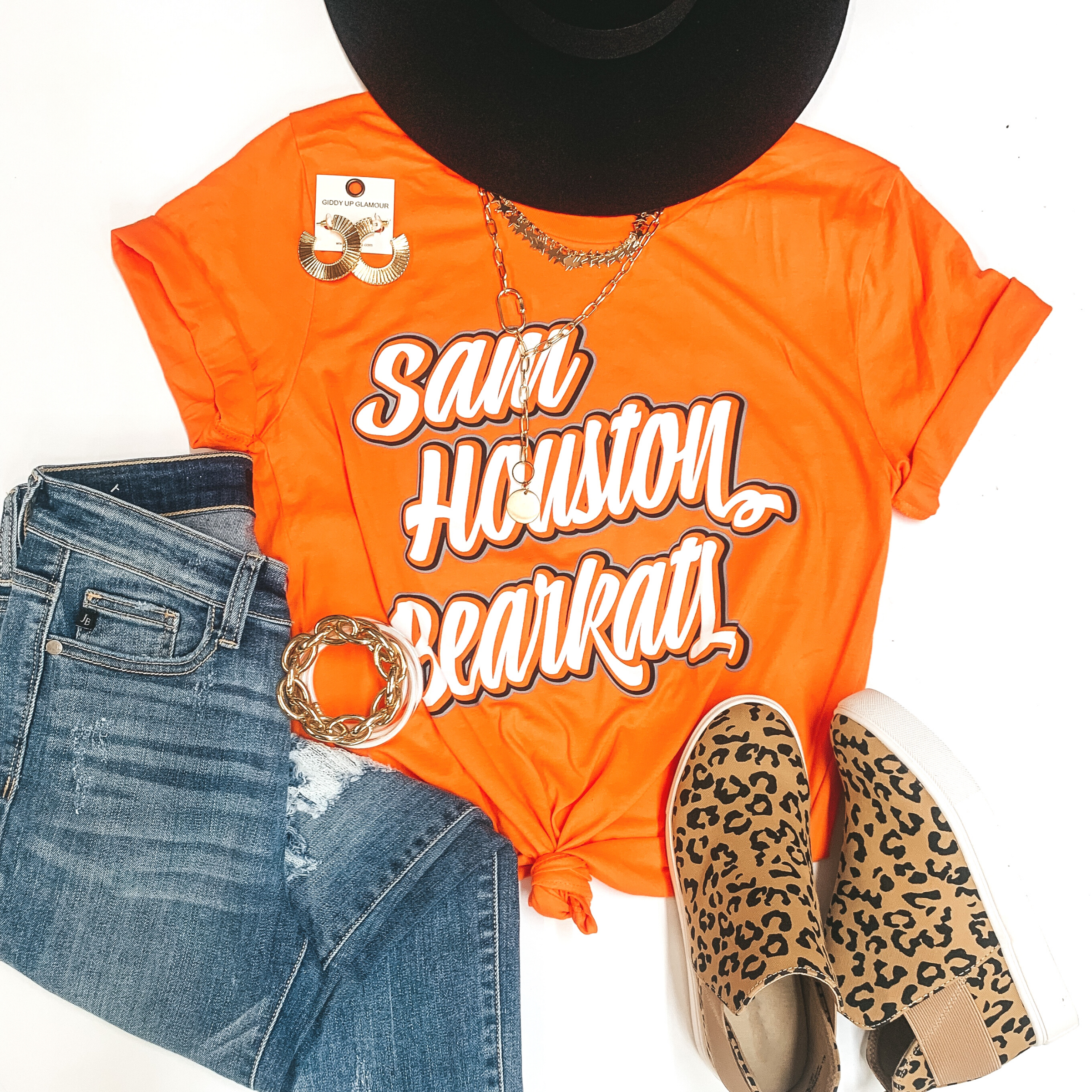 Bearkat Game Day | Sam Houston Bearkats Short Sleeve Graphic Tee in Orange - Giddy Up Glamour Boutique