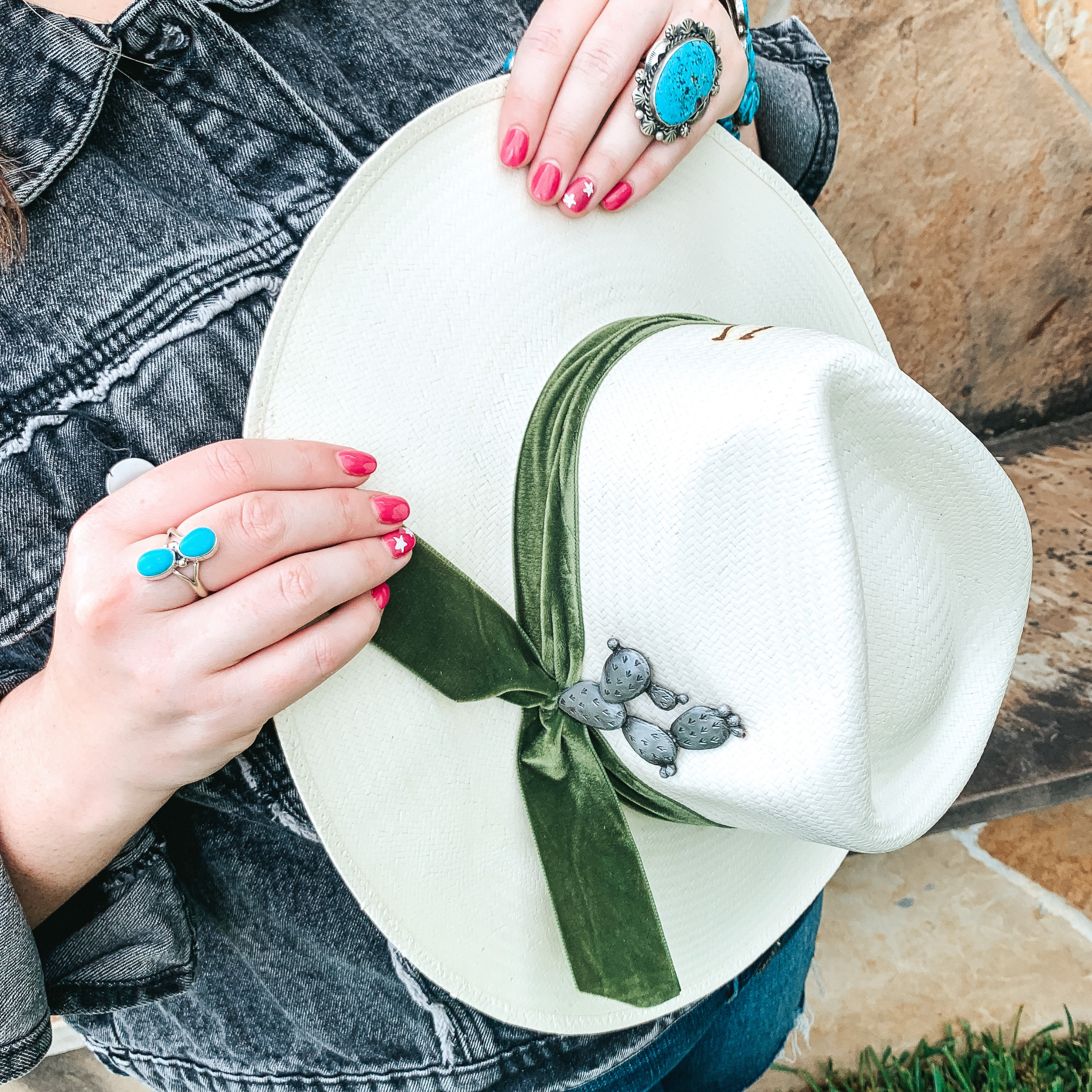 Charlie 1 Horse | Hard to Handle Straw Hat with Olive Green Velvet Ribbon Band and Barbosa Cactus Concho Pin - Giddy Up Glamour Boutique