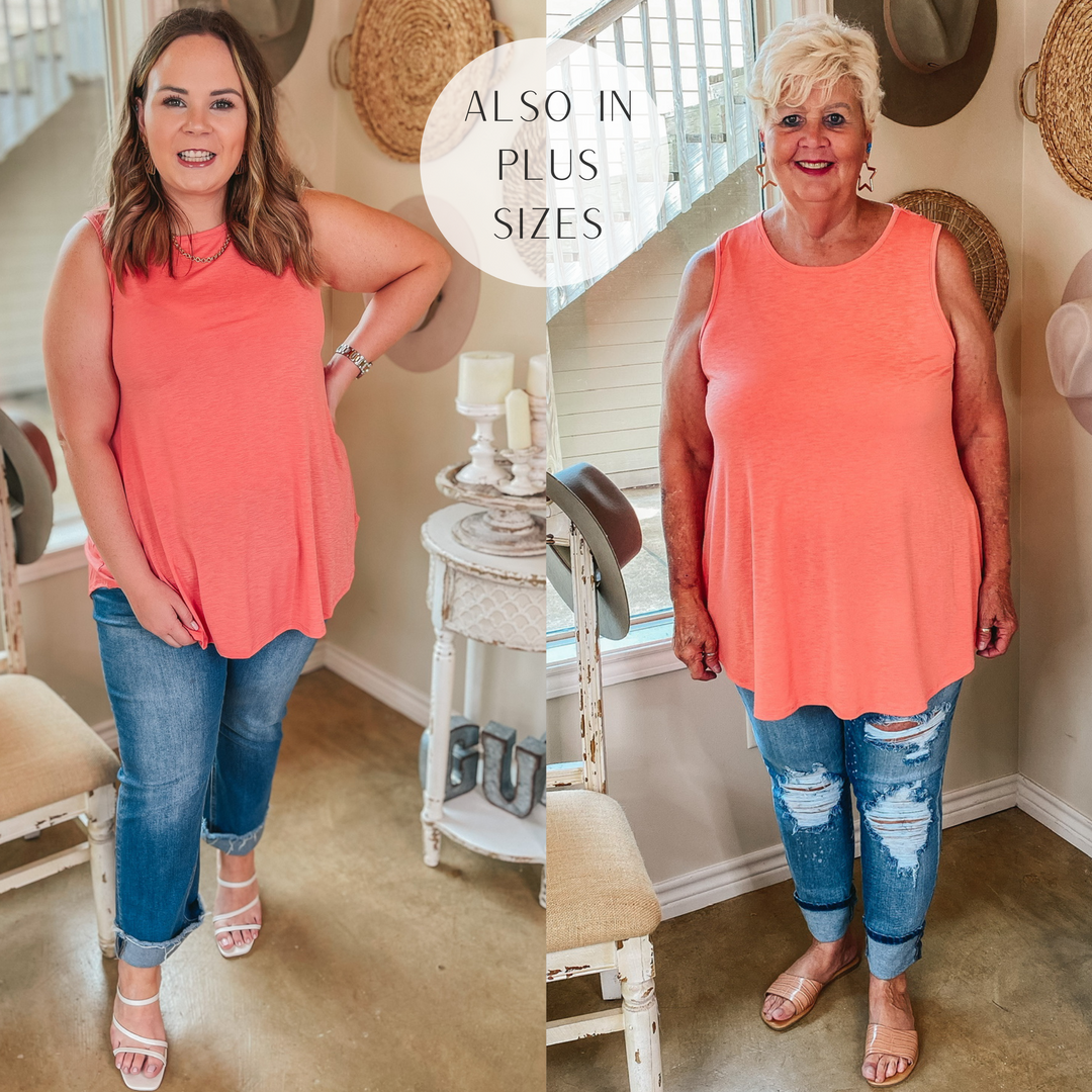 Give Me Joy Solid Bulgari A-Line Tank Top in Coral - Giddy Up Glamour Boutique