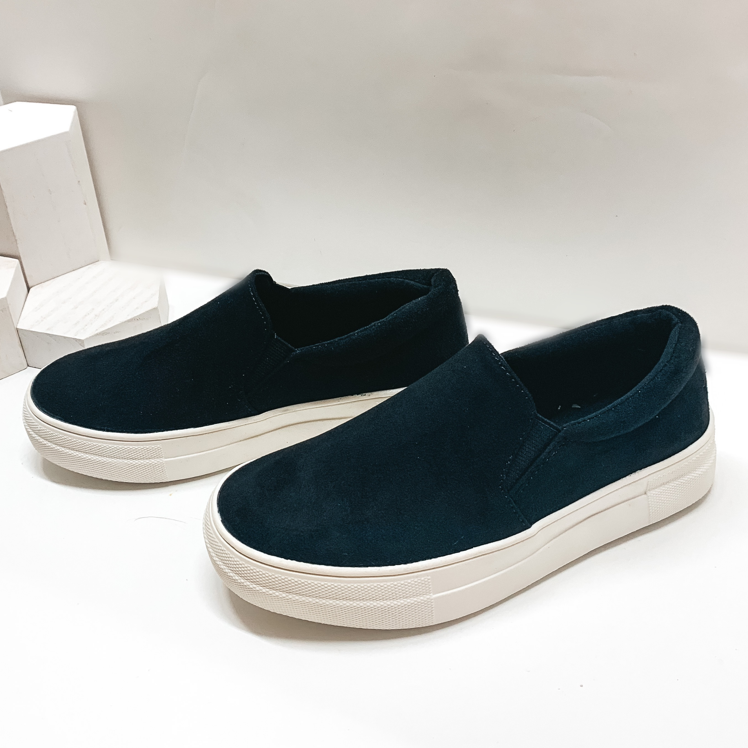 The Best Feeling Suede Slip On Sneakers in Black - Giddy Up Glamour Boutique
