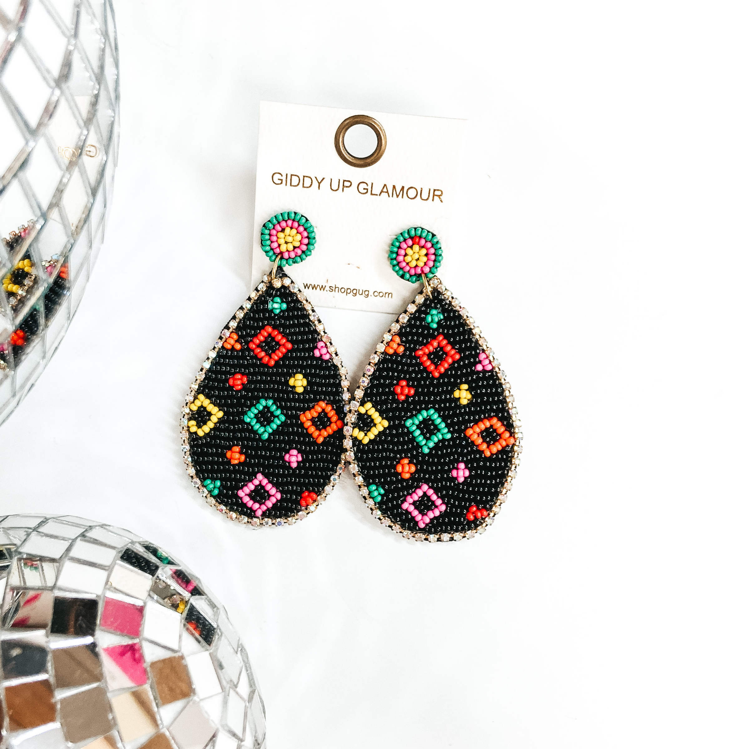 Designer Lifestyle Seedbead Teardrop Earrings in Black - Giddy Up Glamour Boutique