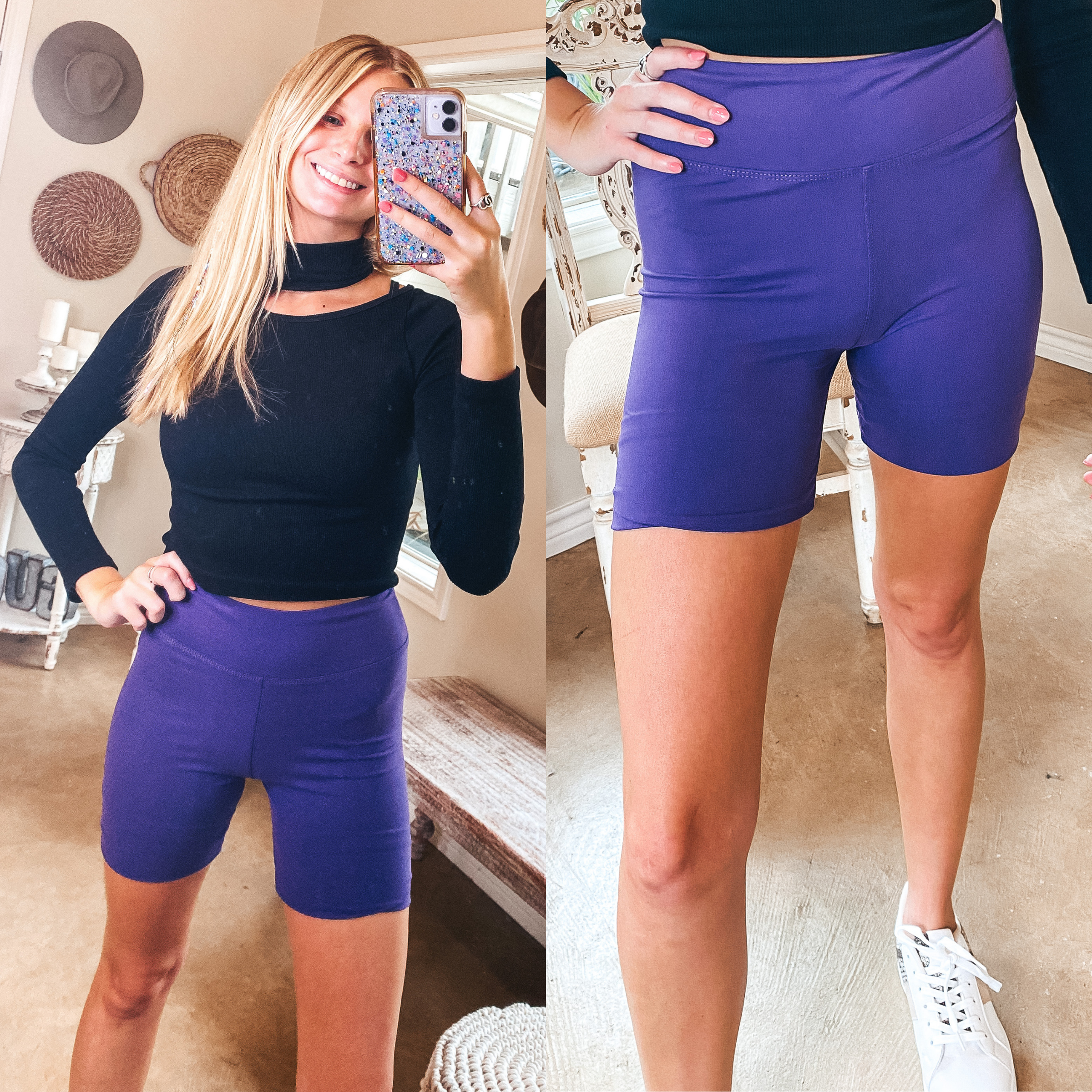 Finish Strong High Waist Biker Shorts in Purple - Giddy Up Glamour Boutique