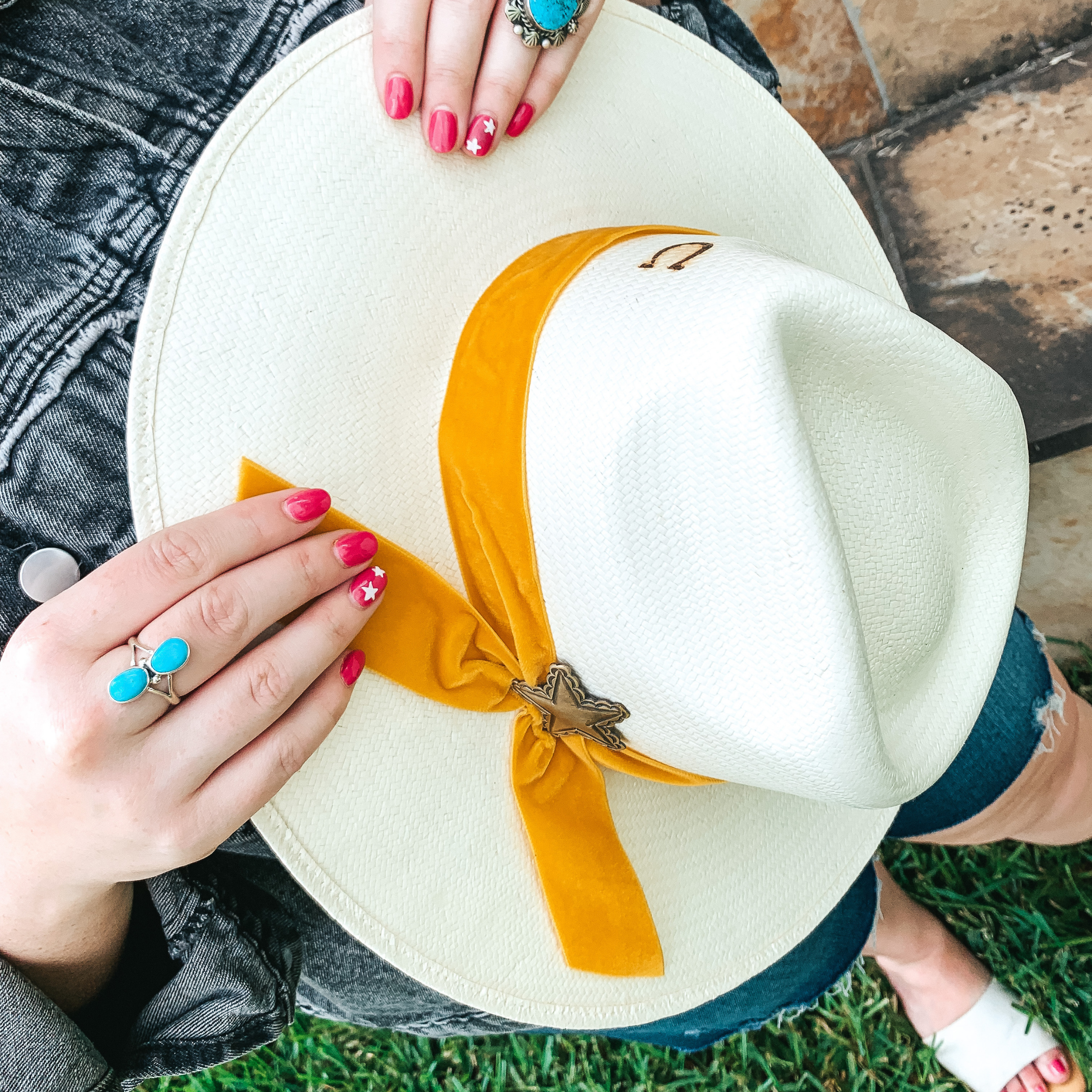 Charlie 1 Horse | Lone Star Love Straw Hat with Yellow Velvet Ribbon Band and Barbosa Star Concho Pin - Giddy Up Glamour Boutique