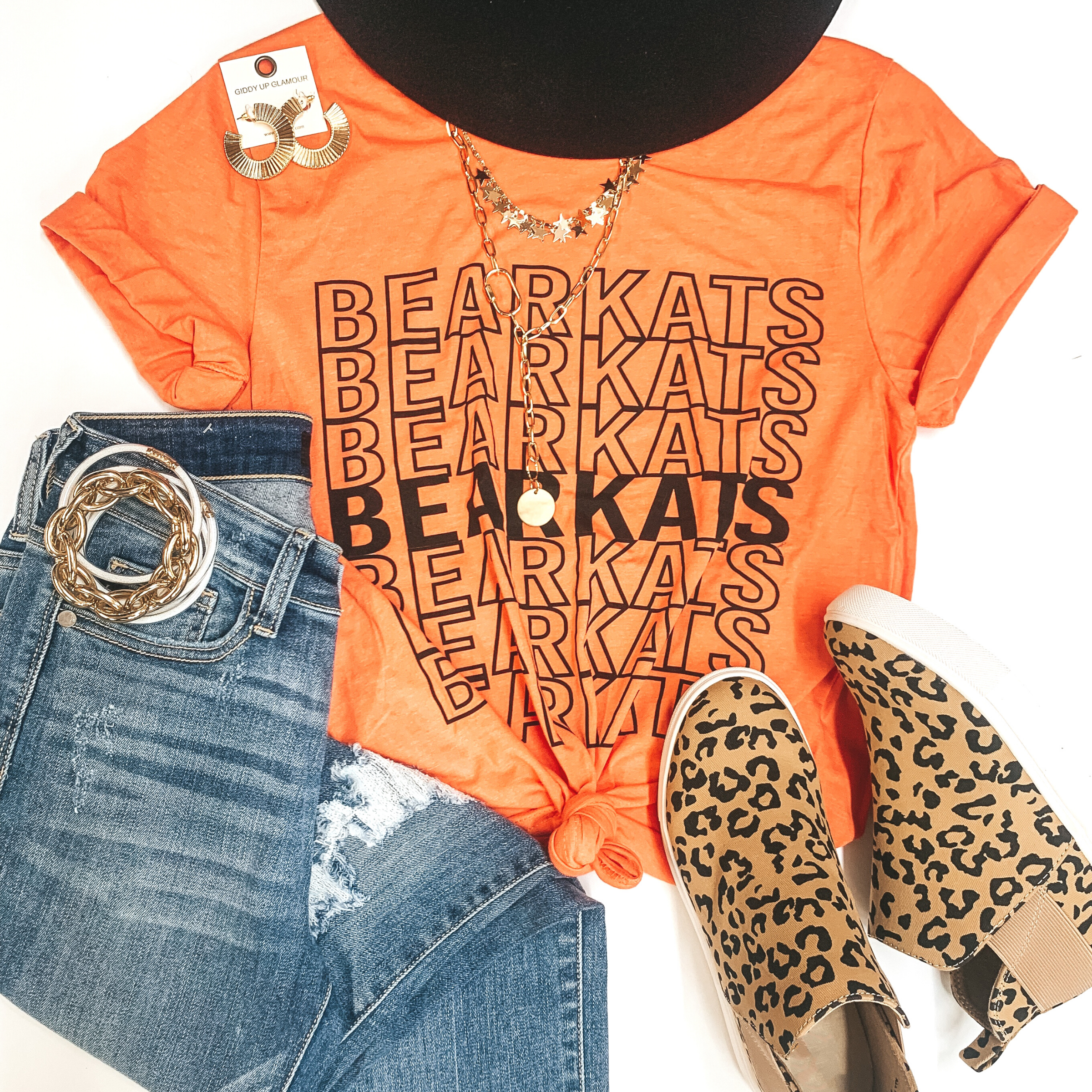 Bearkat Game Day | Bold Bearkats Short Sleeve Graphic Tee in Orange - Giddy Up Glamour Boutique