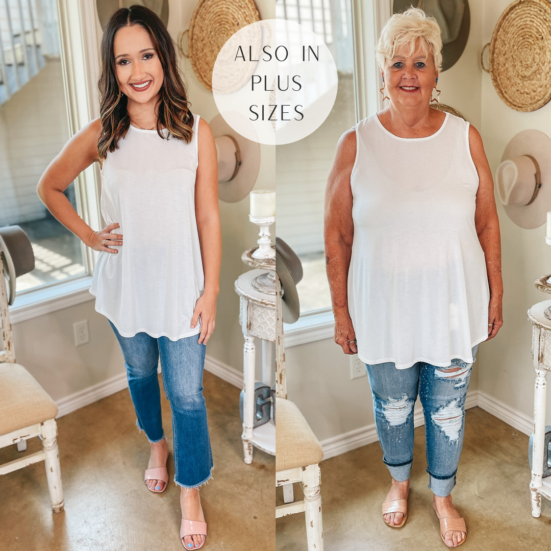 Give Me Joy Solid Bulgari A-Line Tank Top in White - Giddy Up Glamour Boutique