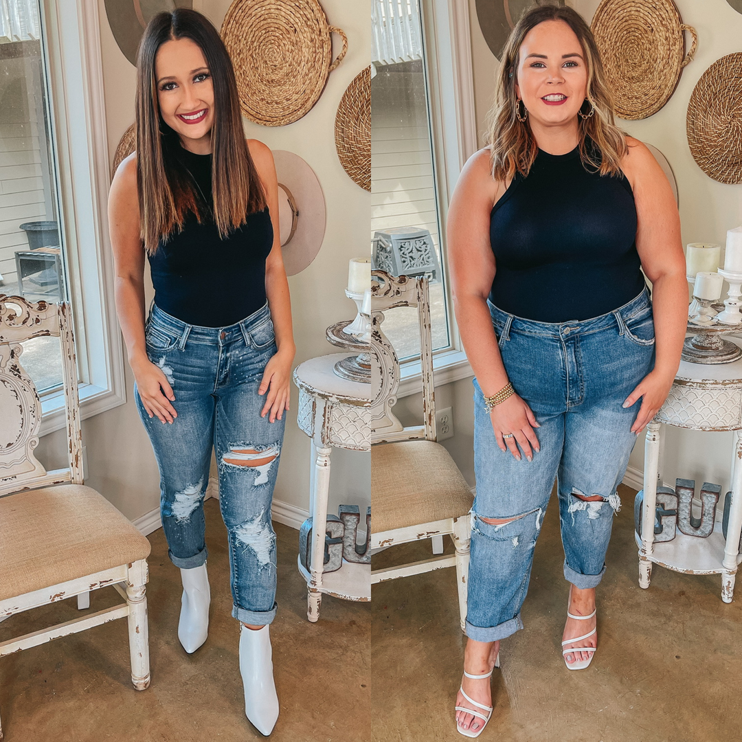 Chill With Me Ribbed Tank Top Body Suit in Black - Giddy Up Glamour Boutique