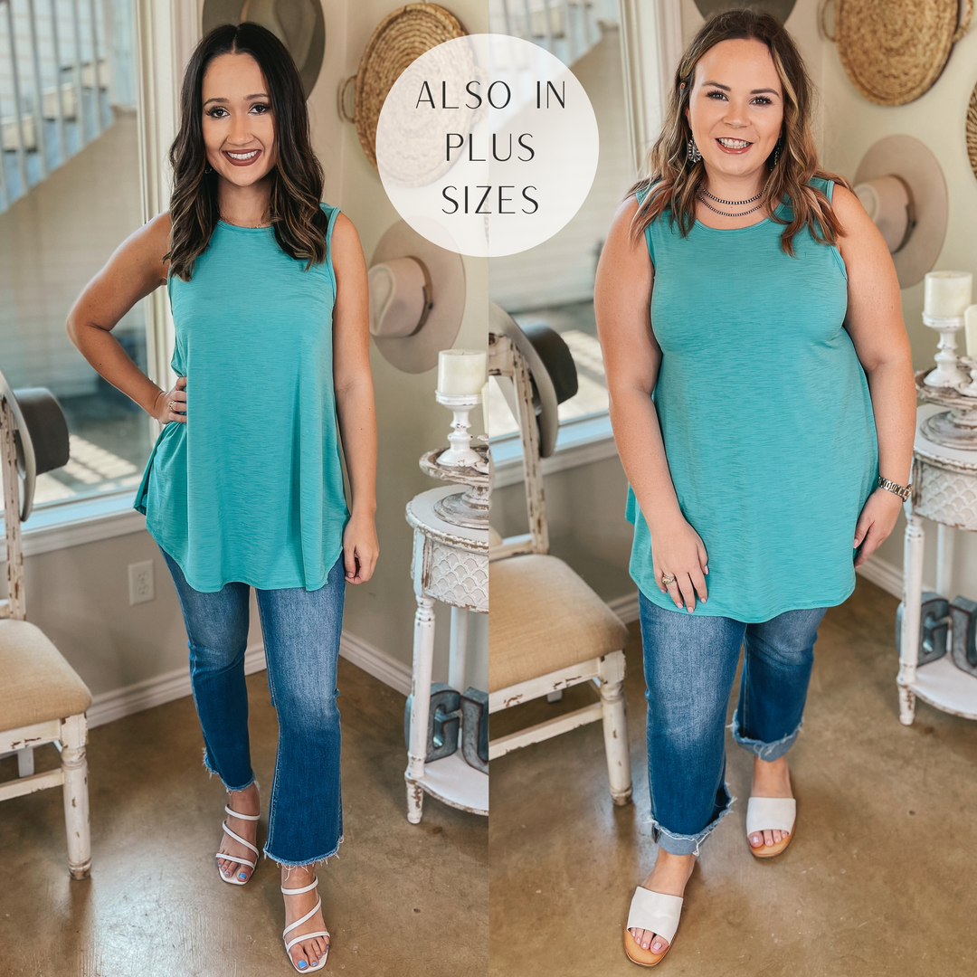 Give Me Joy Solid Bulgari A-Line Tank Top in Turquoise - Giddy Up Glamour Boutique
