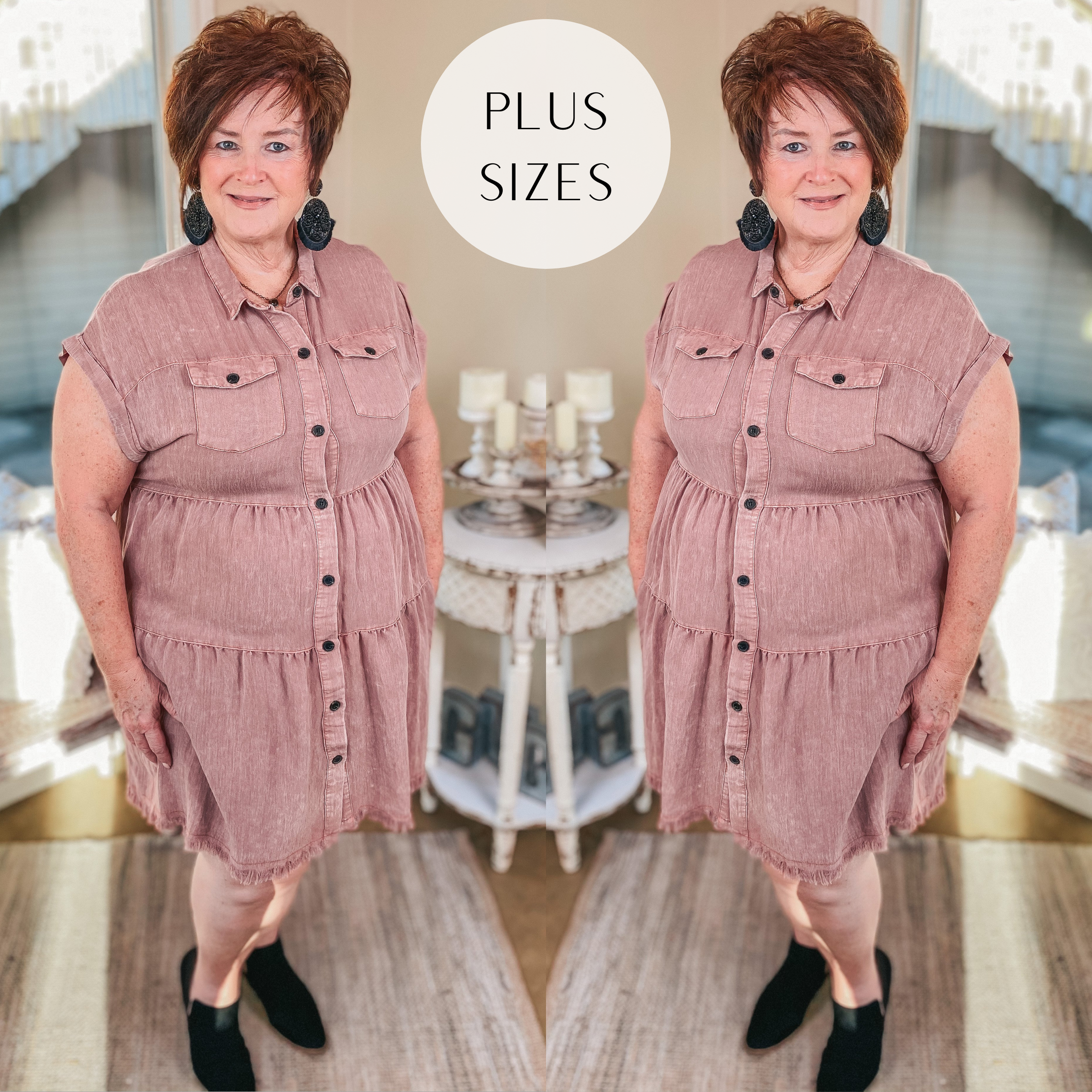 Plus Sizes | Oh Darling Ruffle Tiered Button Up Dress in Dark Mauve Pink - Giddy Up Glamour Boutique