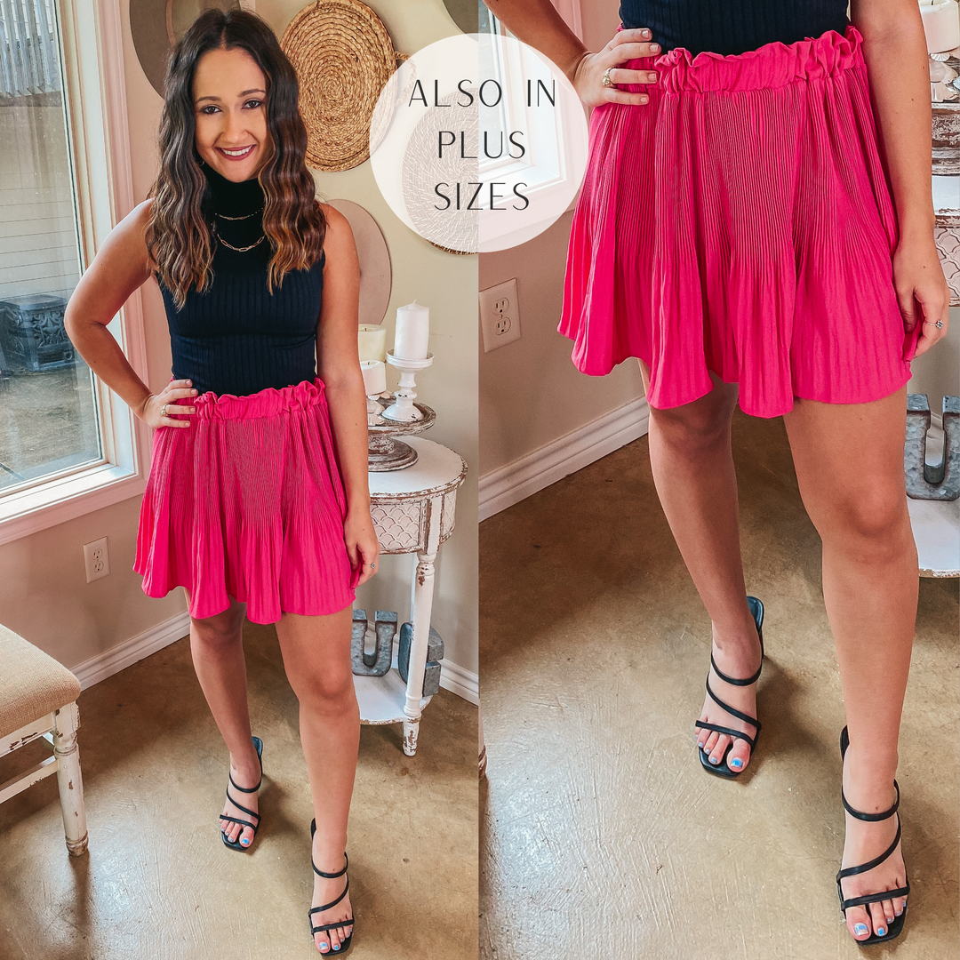 Style Stash Pleated Ruffle Mini Skirt in Hot Pink - Giddy Up Glamour Boutique
