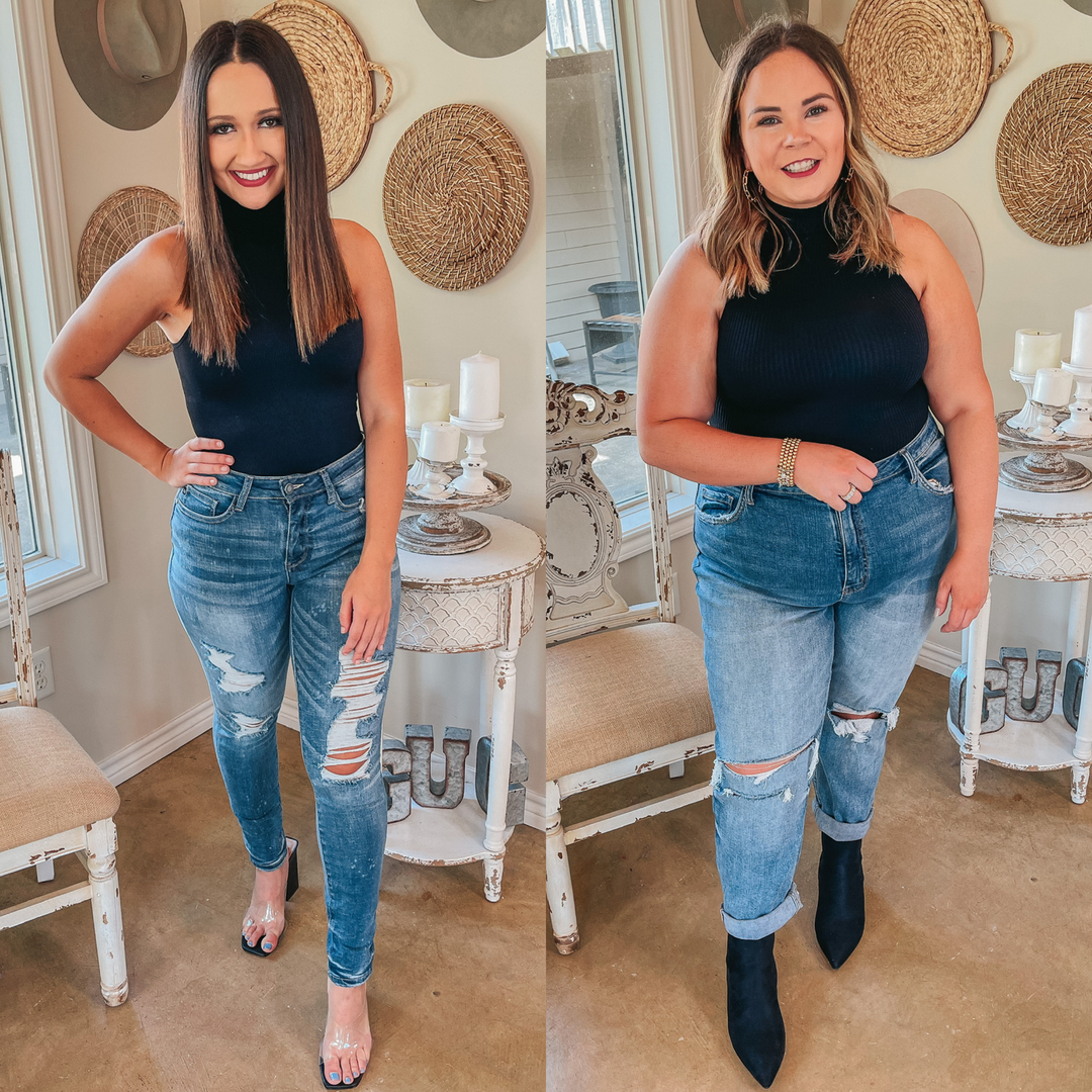 Home for the Weekend High Neck Ribbed Tank Top in Black - Giddy Up Glamour Boutique