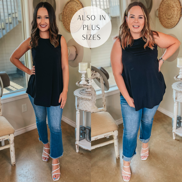 Give Me Joy Solid Bulgari A-Line Tank Top in Black - Giddy Up Glamour Boutique