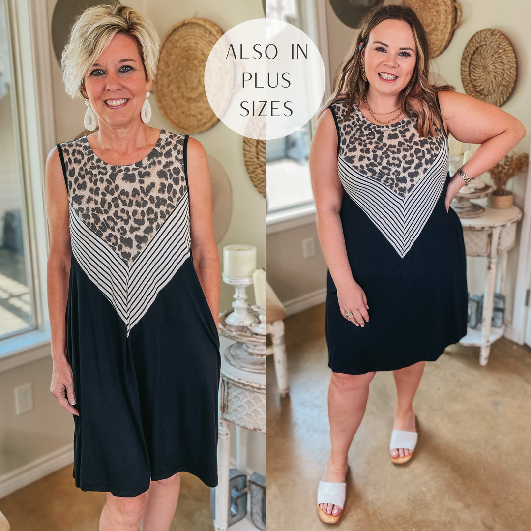 Pretty in Prints Leopard and Striped Tank Top Dress in Black - Giddy Up Glamour Boutique