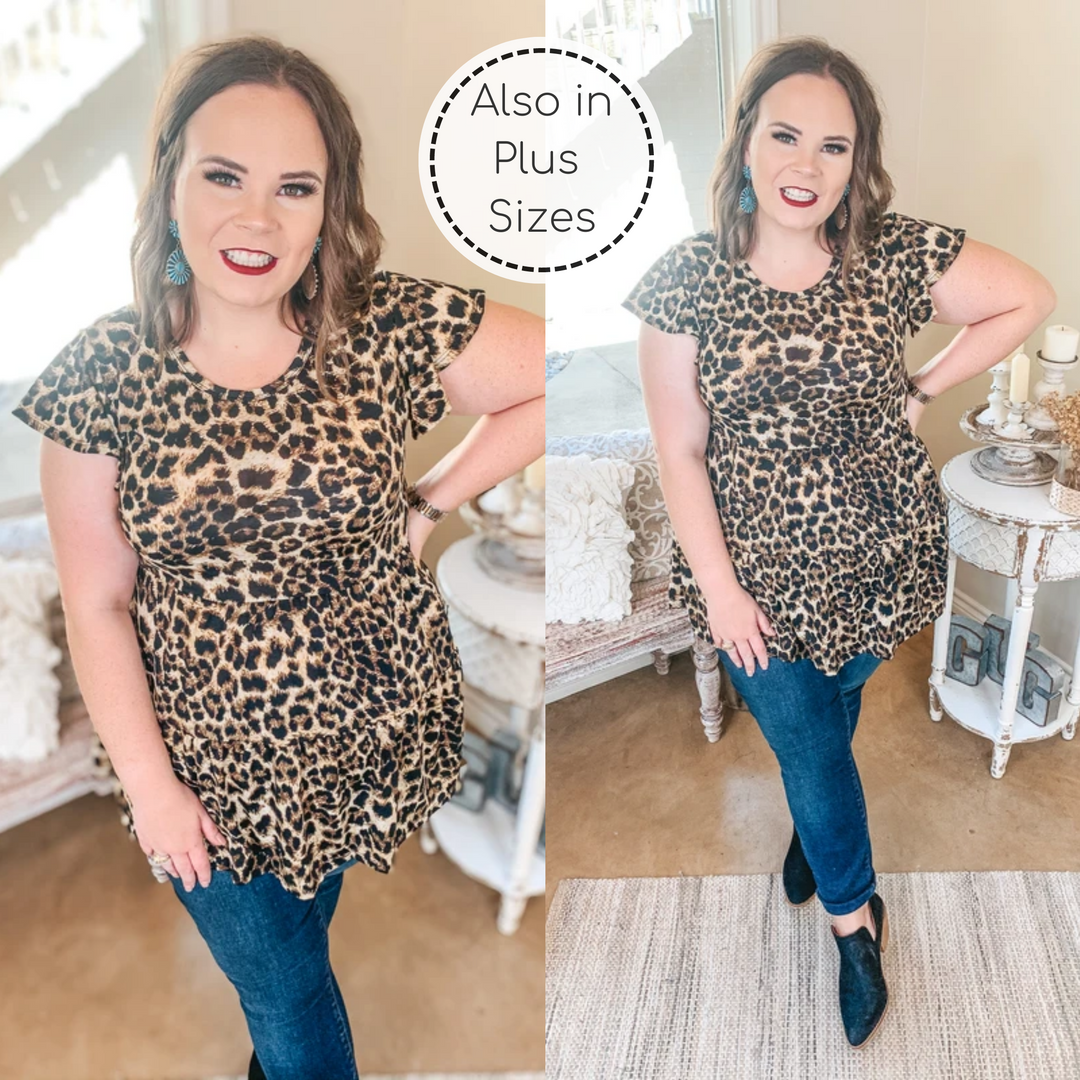 Last Chance Size Small & Med. | Treat it Right Three Tiered Babydoll Top with Ruffle Cap Sleeves in Leopard - Giddy Up Glamour Boutique