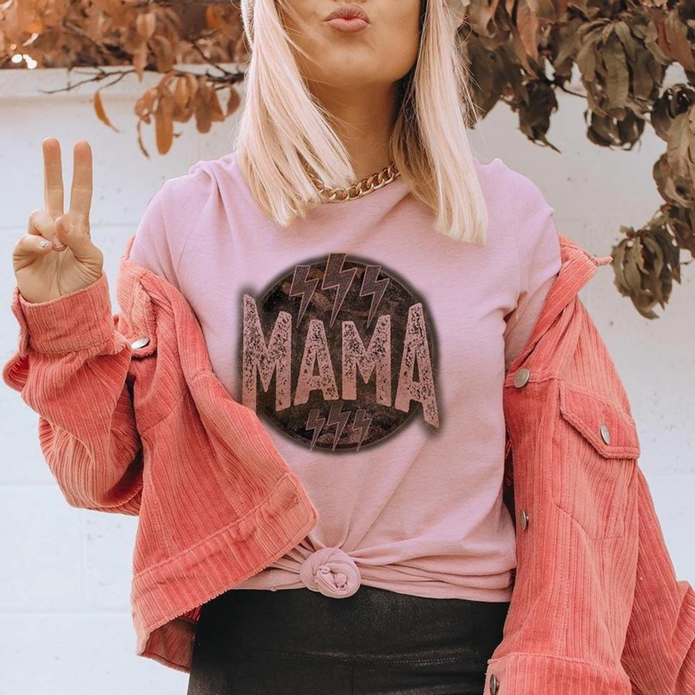 Online Exclusive | Mama Lightning Bolt Short Sleeve Graphic Tee in Desert Rose Pink - Giddy Up Glamour Boutique