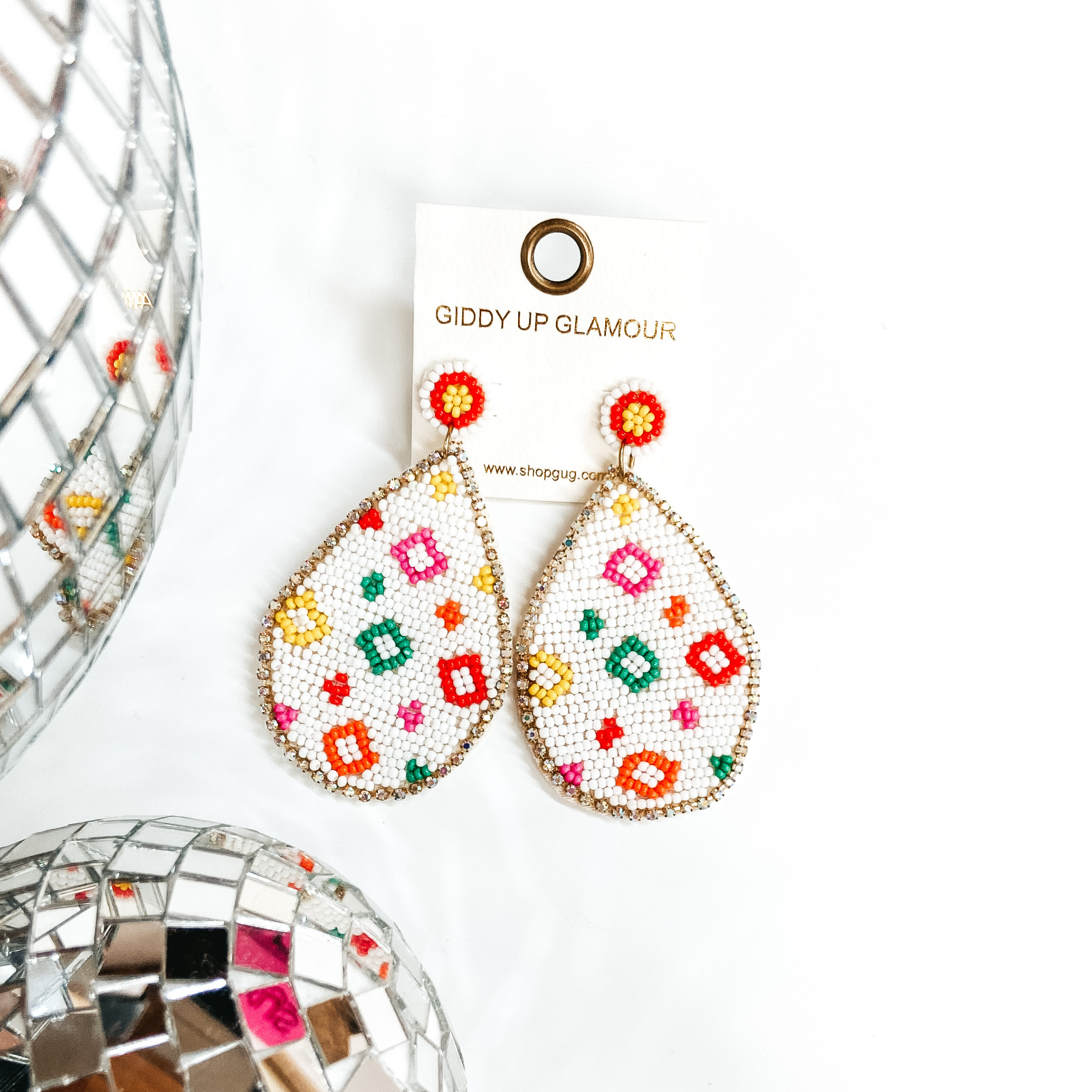 Designer Lifestyle Seedbead Teardrop Earrings in White - Giddy Up Glamour Boutique