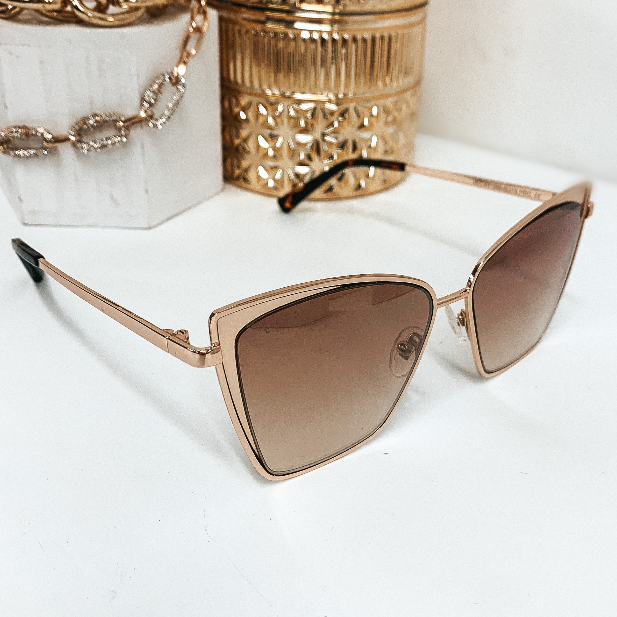 DIFF | Becky Brown Gradient Lens Sunglasses in Gold - Giddy Up Glamour Boutique