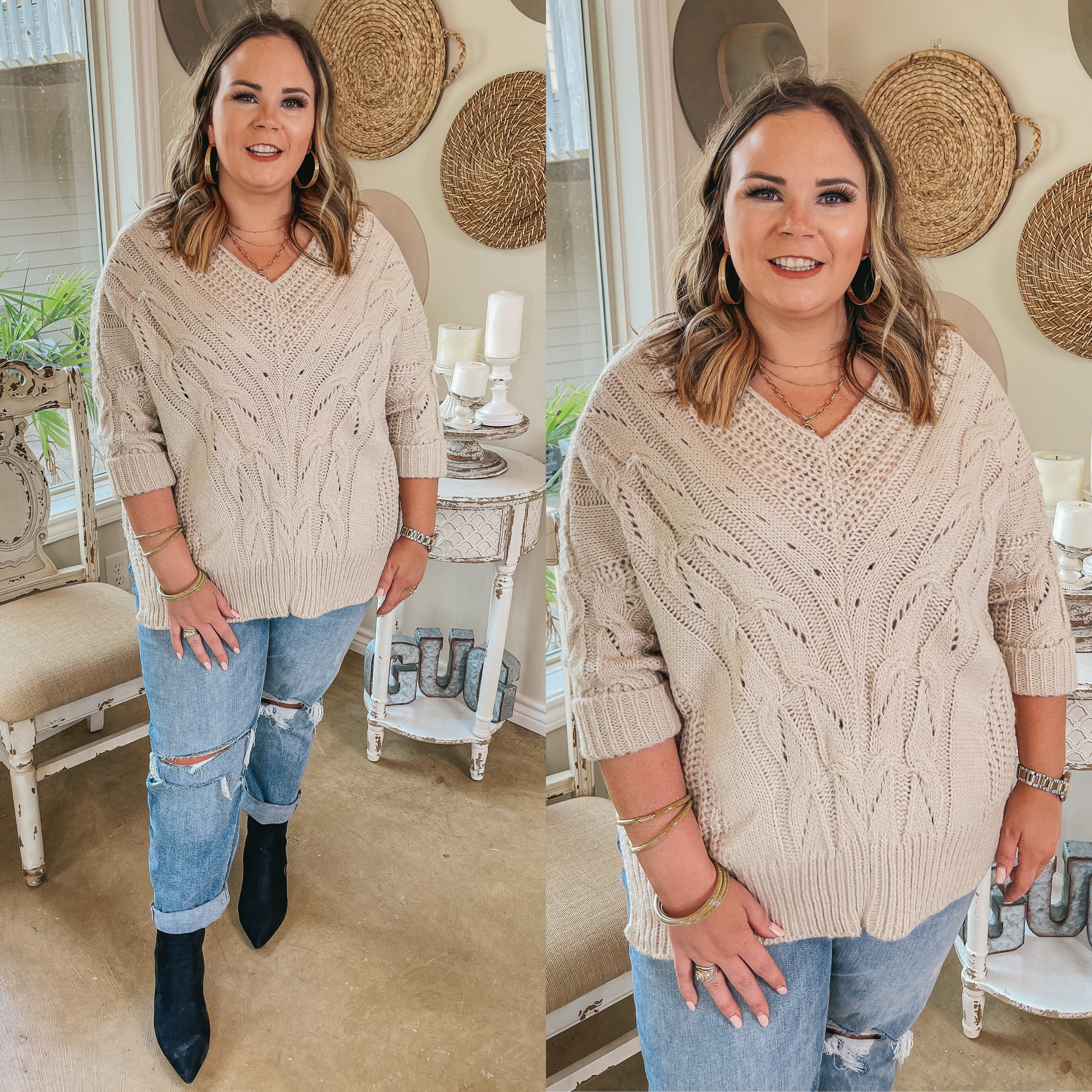 Crisp Morning Air Oversized Dolman 3/4 Sleeve Sweater in Ivory - Giddy Up Glamour Boutique