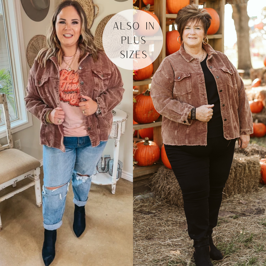 Vermont Stroll Corduroy Cropped Shacket in Brown - Giddy Up Glamour Boutique