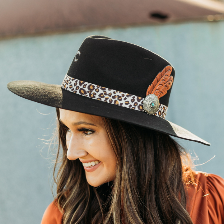 Charlie 1 Horse | Heatseeker Wool Felt Hat with Leopard Band in Black - Giddy Up Glamour Boutique