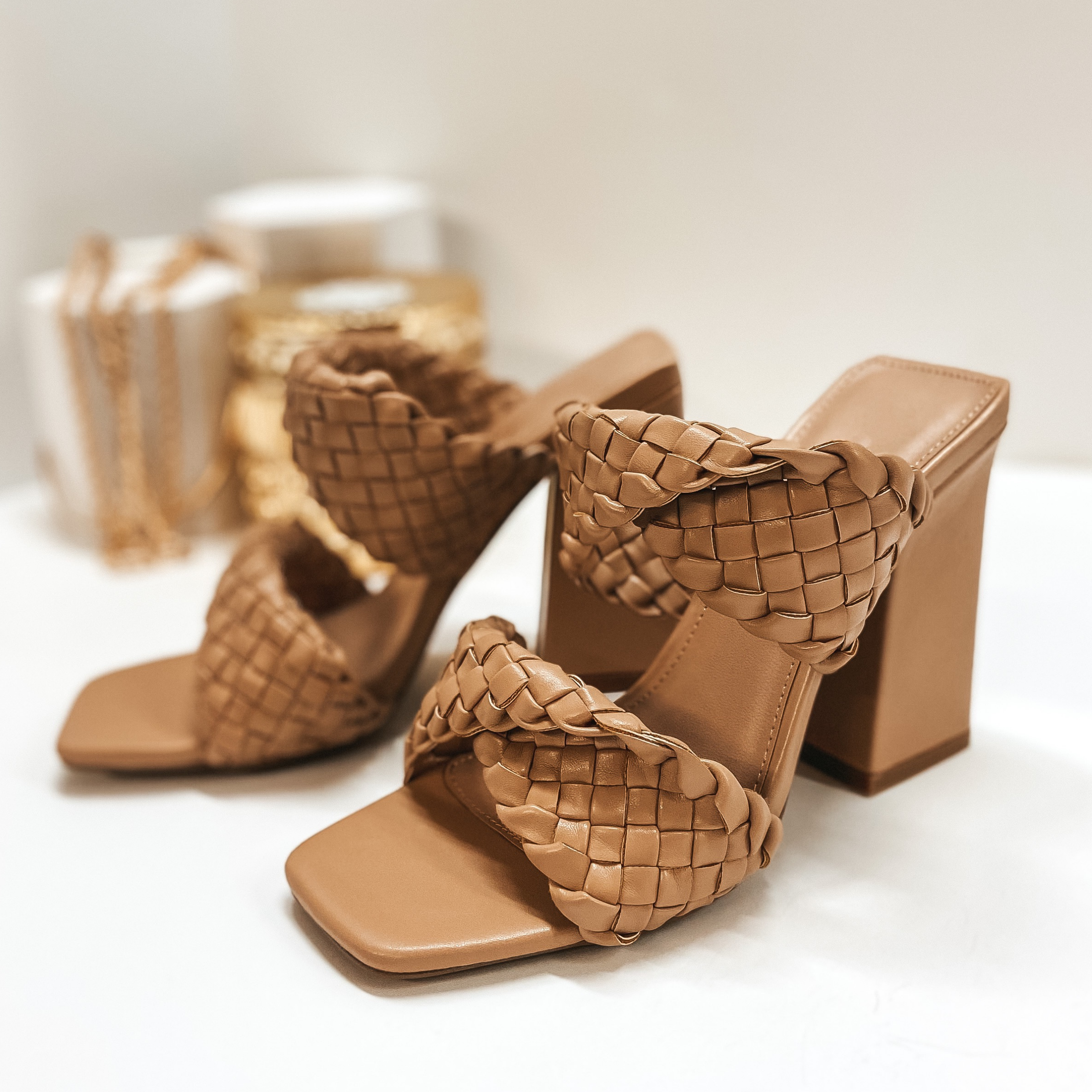 Giving Hope Braided Twist Block Heels in Tan - Giddy Up Glamour Boutique