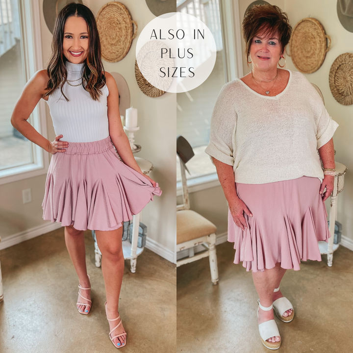 Afternoon Flights Ruffle Mini Skirt in Dusty Pink - Giddy Up Glamour Boutique