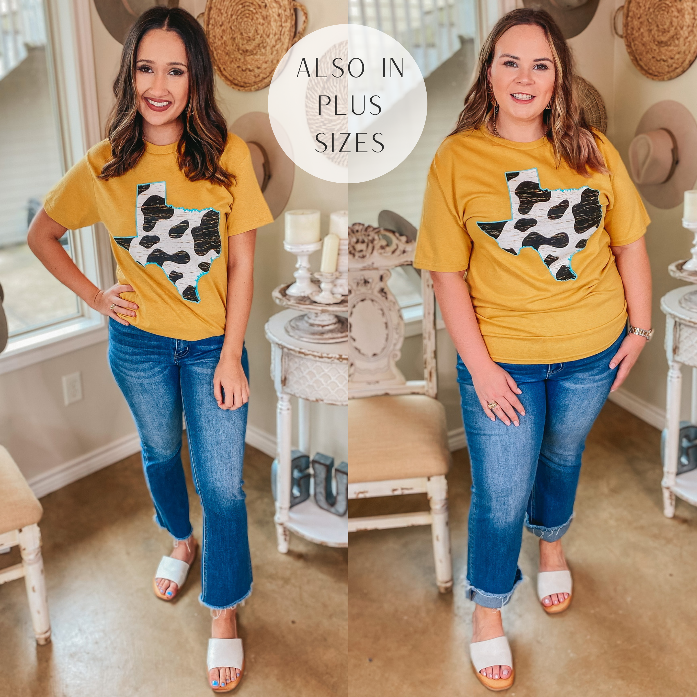 Bring the Cows Home Short Sleeve Texas Graphic Tee in Mustard Yellow - Giddy Up Glamour Boutique