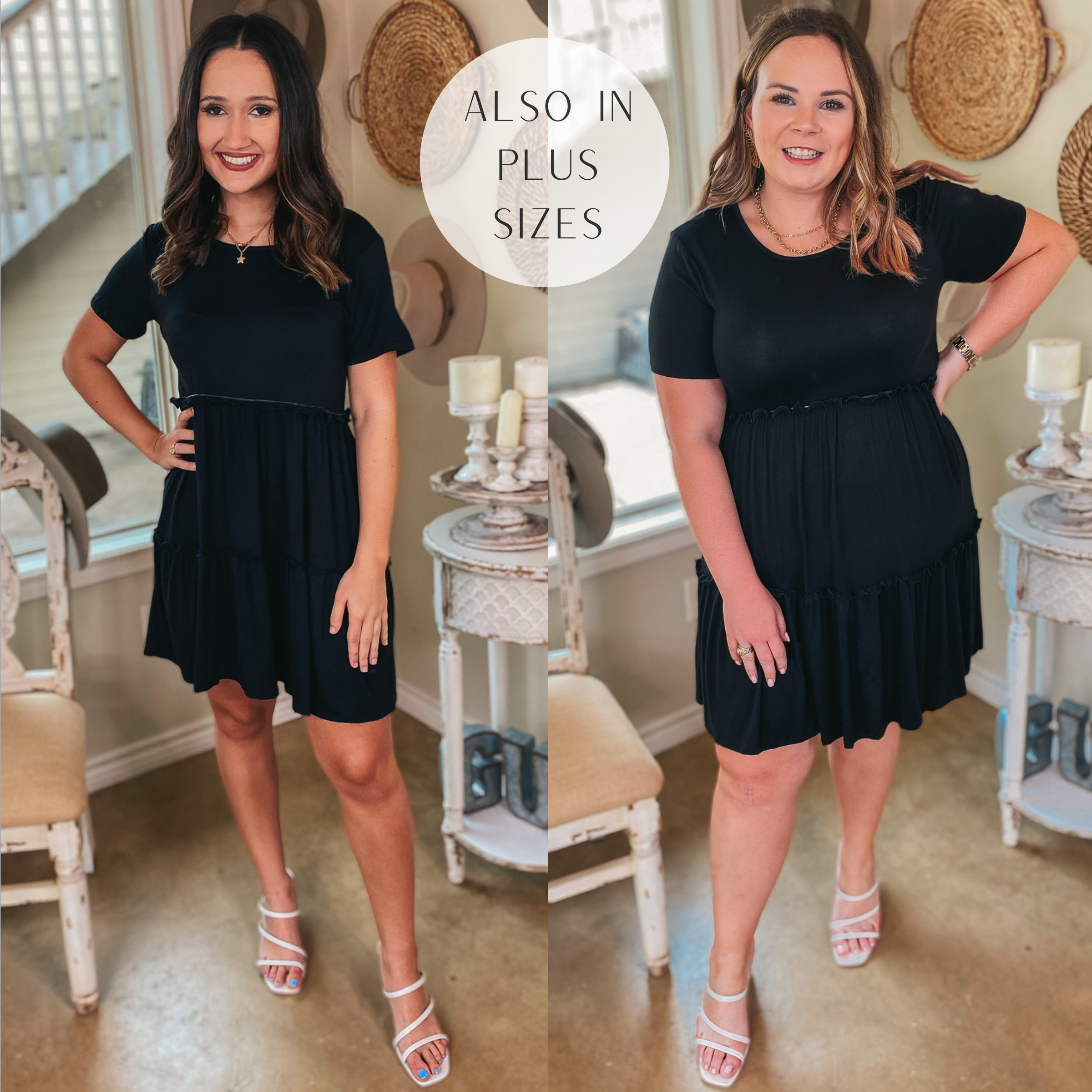 A Night to Remember Ruffle Tiered Short Sleeve Dress in Black - Giddy Up Glamour Boutique