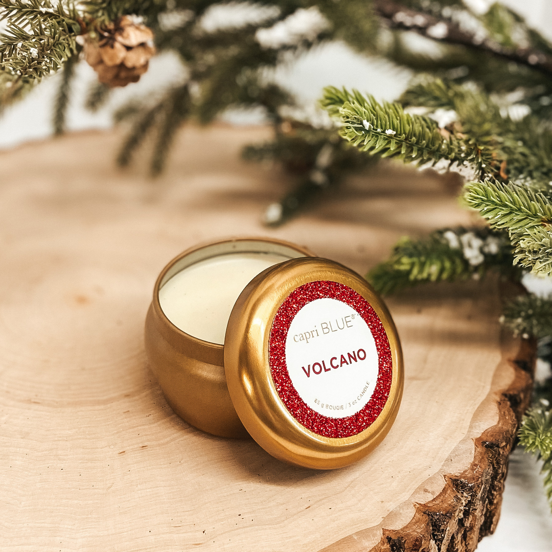 Capri Blue | 3 oz. Mini Tin Candle in Red Glitter | Volcano - Giddy Up Glamour Boutique