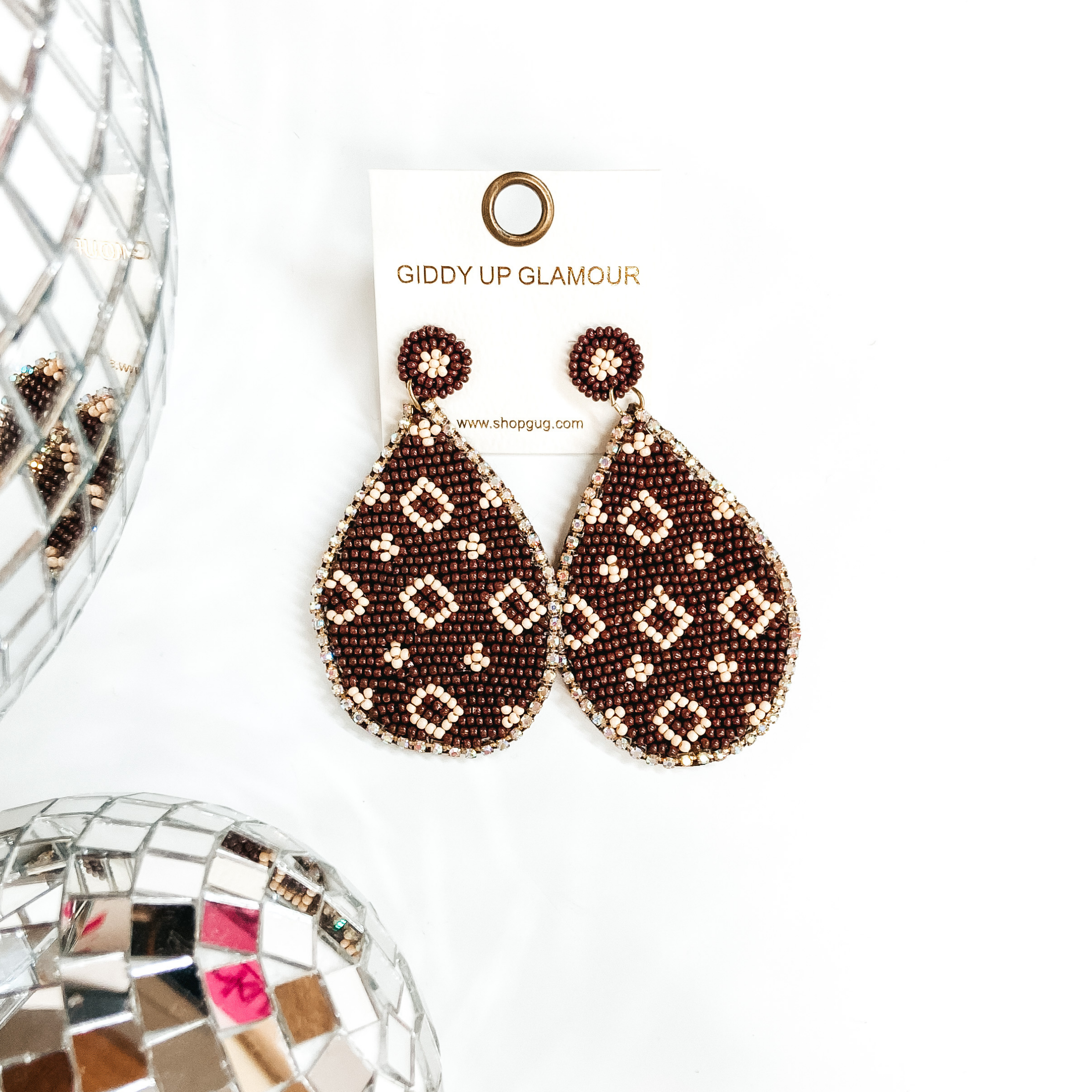 Designer Lifestyle Seedbead Teardrop Earrings in Brown - Giddy Up Glamour Boutique