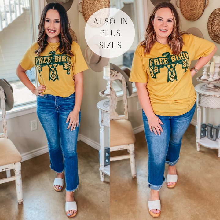 Free Bird Thunderbird Short Sleeve Graphic Tee in Mustard Yellow - Giddy Up Glamour Boutique