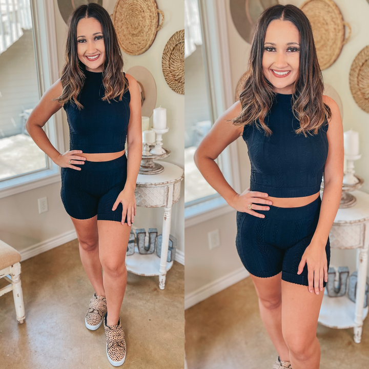 Making the Rules Jacquard Print Tank Crop Top in Black - Giddy Up Glamour Boutique