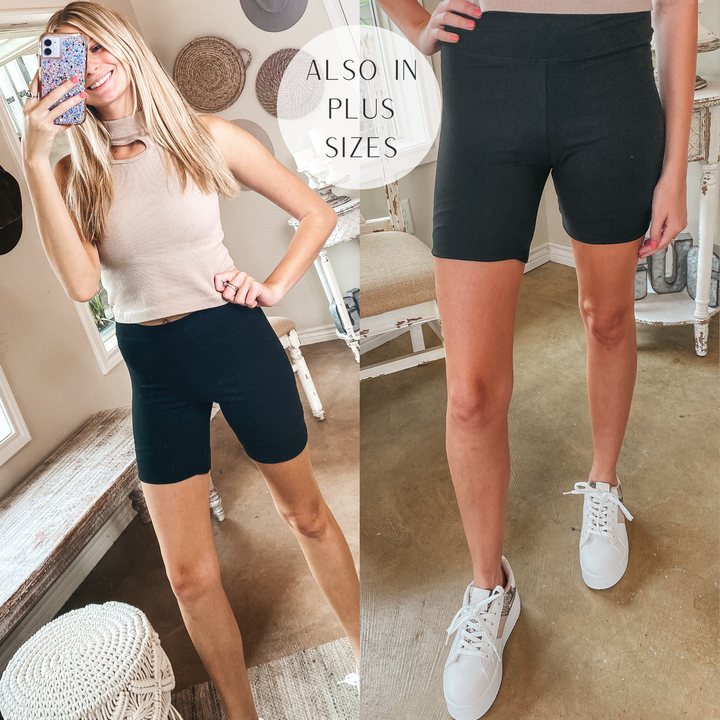 Finish Strong High Waist Biker Shorts in Black - Giddy Up Glamour Boutique