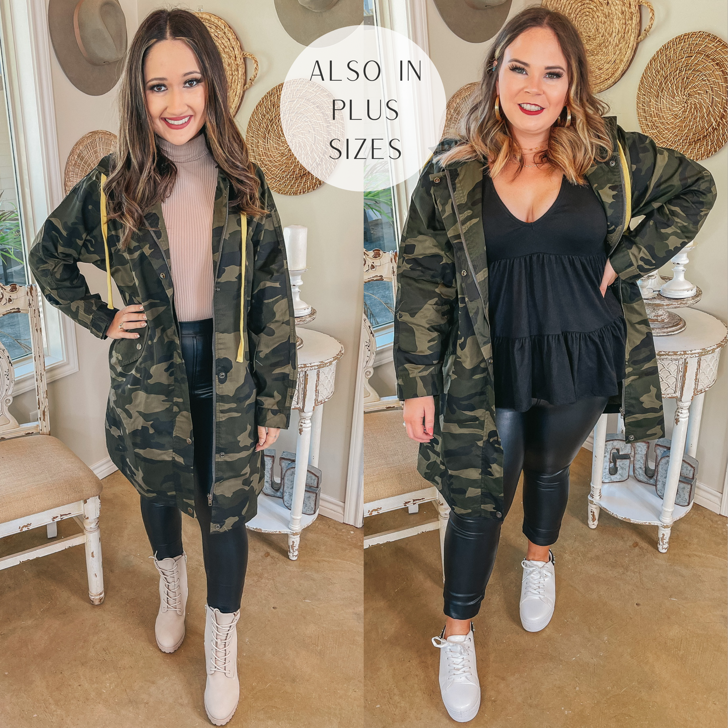 Windy City Long Parka Jacket with Hood in Camouflage - Giddy Up Glamour Boutique