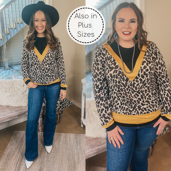 A Wild Mindset Leopard and Black Color Block Top with Yellow Trim - Giddy Up Glamour Boutique