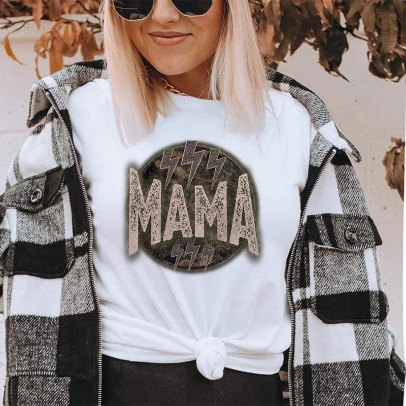 Online Exclusive | Mama Lightning Bolt Short Sleeve Graphic Tee in White - Giddy Up Glamour Boutique