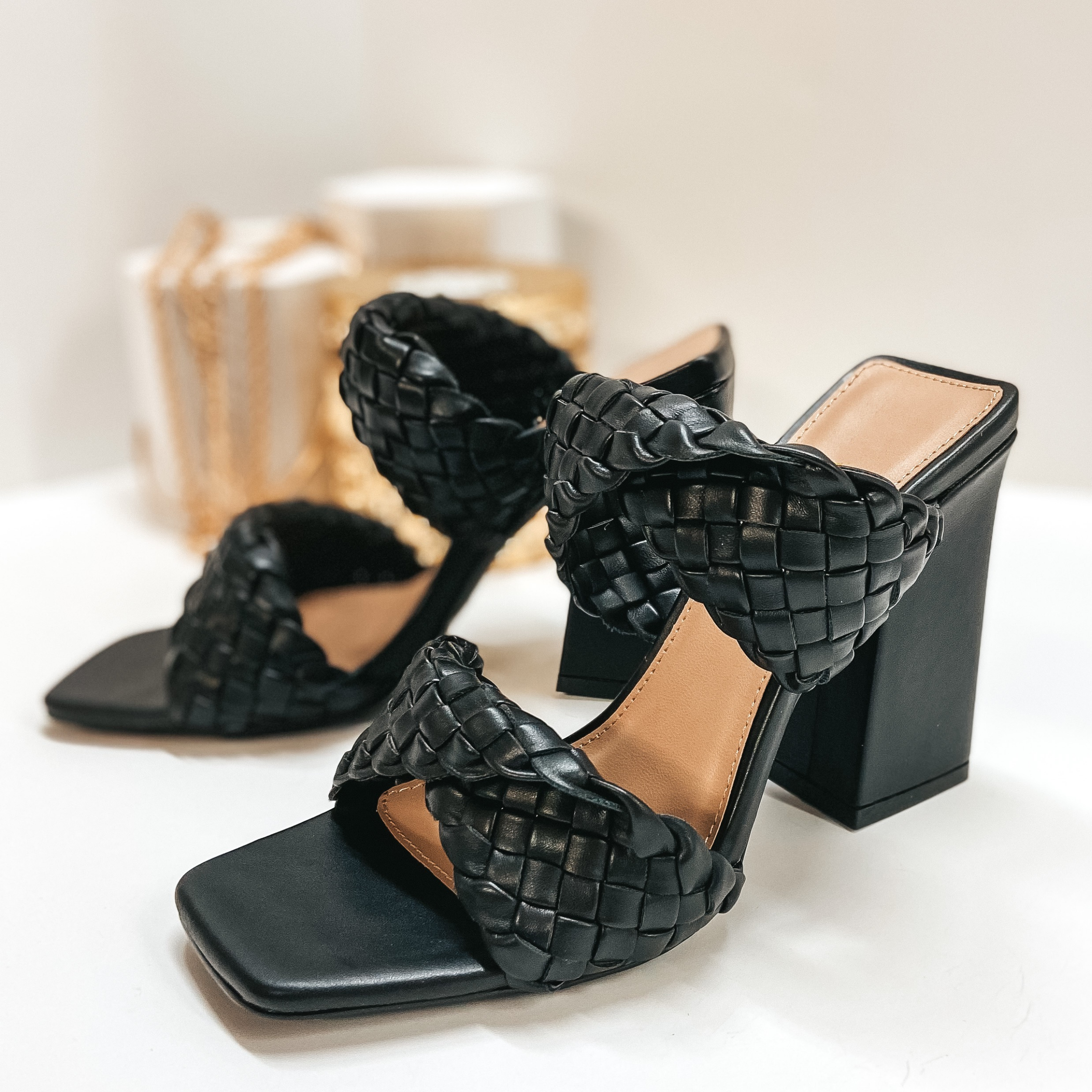 Giving Hope Braided Twist Block Heels in Black - Giddy Up Glamour Boutique