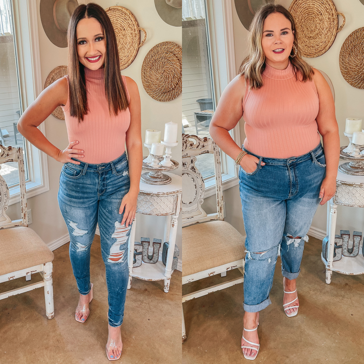 Take Me Somewhere High Neck Ribbed Tank Top in Dusty Coral - Giddy Up Glamour Boutique