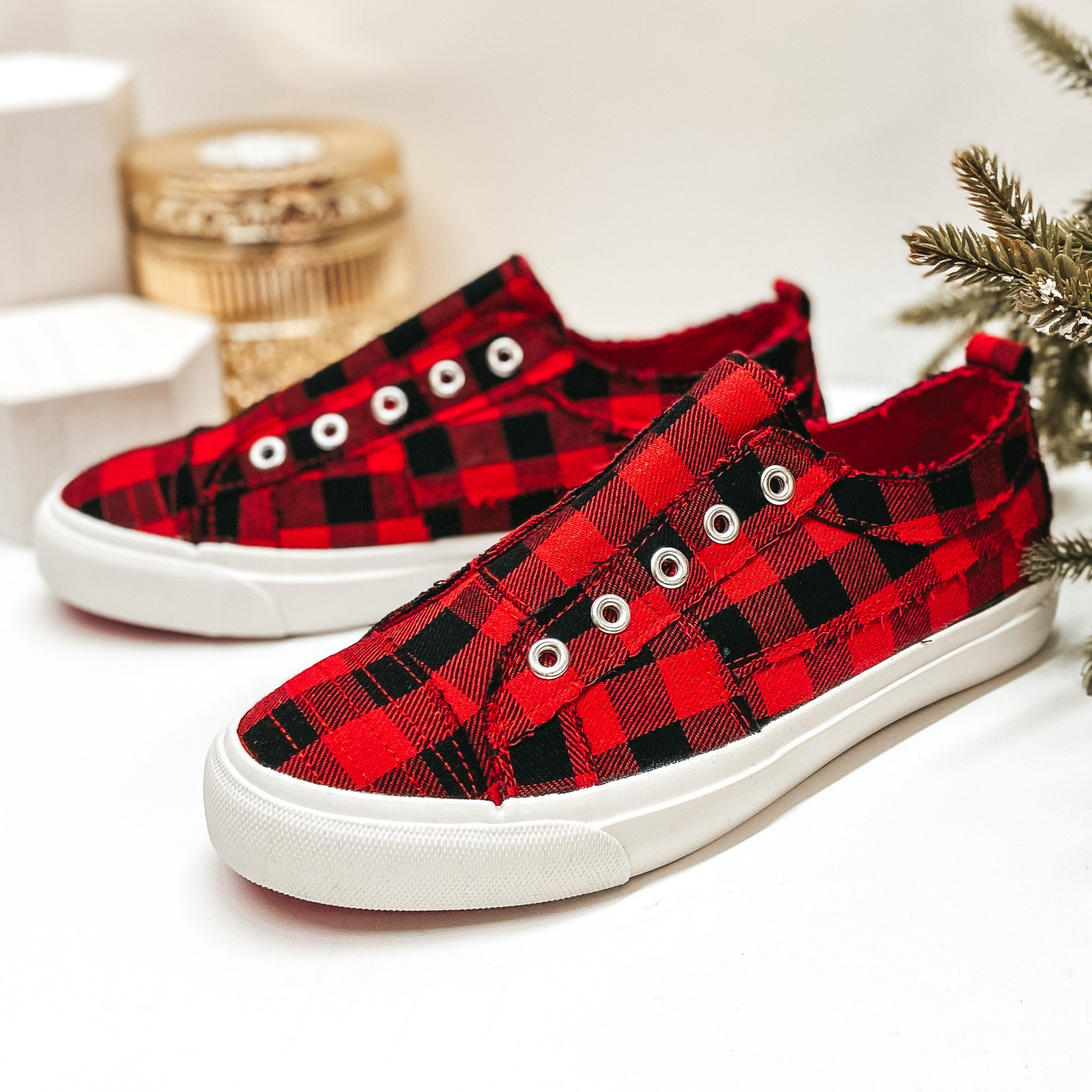 Last Chance Size 6, 7, & 10 | Corky's | Babalu Slip On Sneakers in Buffalo Plaid - Giddy Up Glamour Boutique