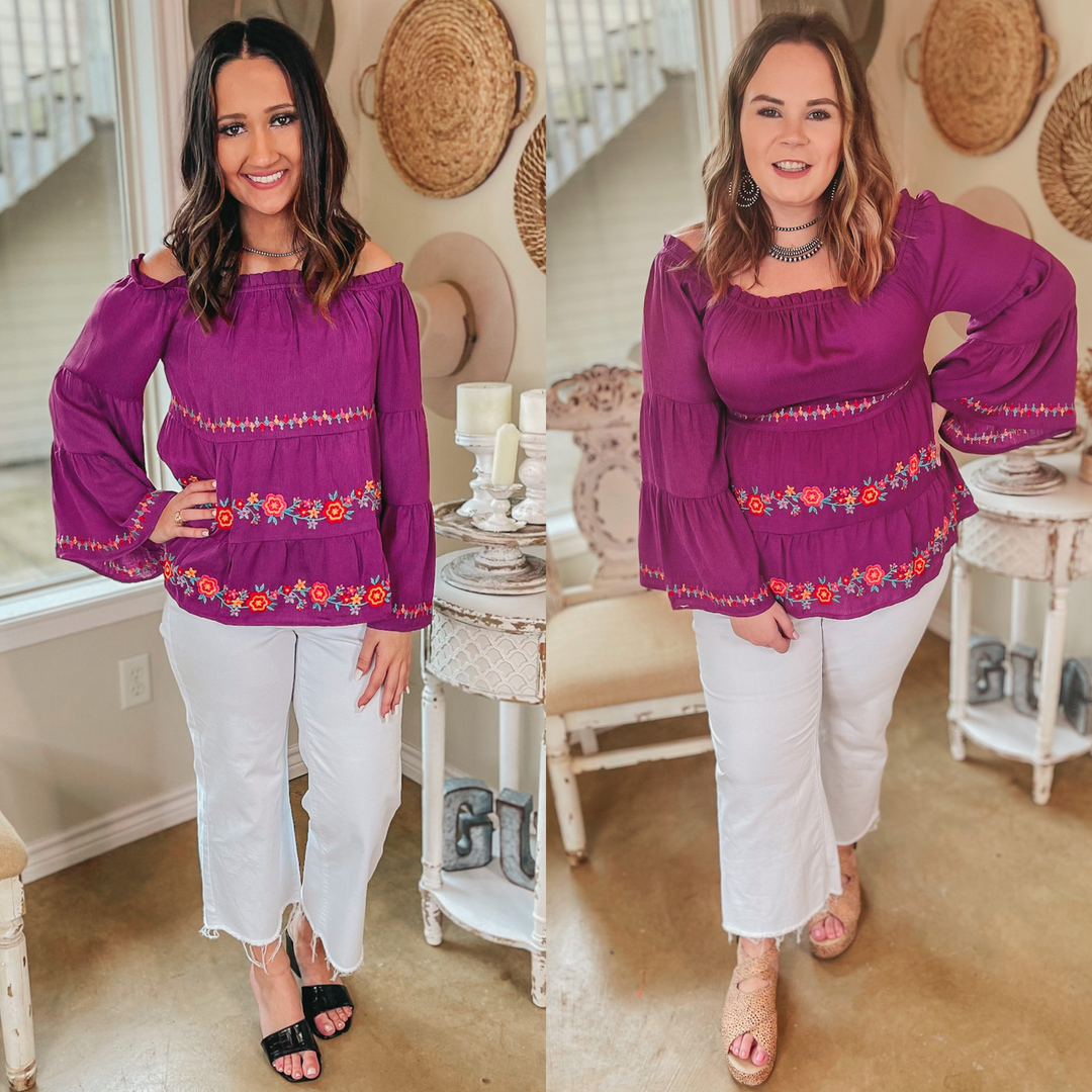 Your Moment Off the Shoulder Floral Embroidered Blouse in Magenta - Giddy Up Glamour Boutique
