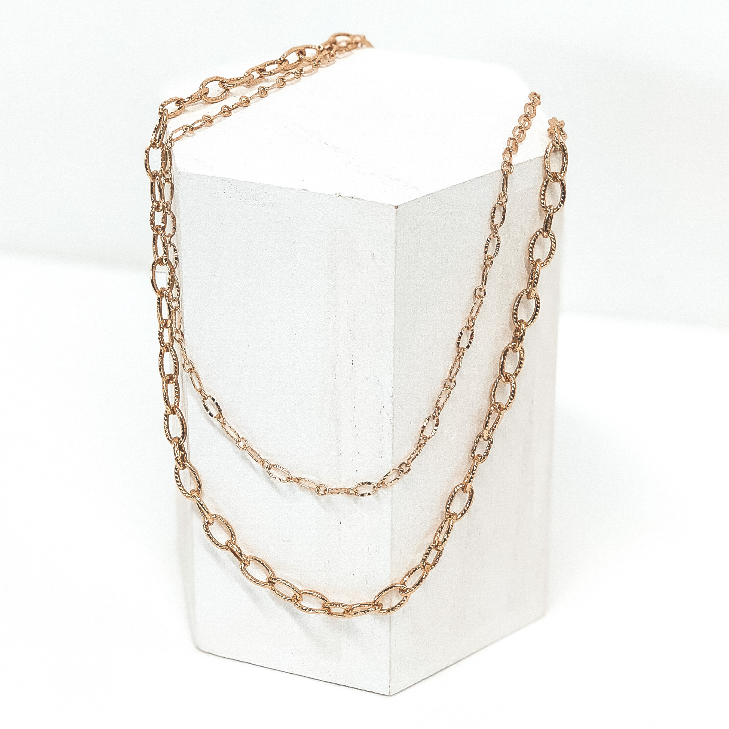 Two Strand Hammered Chain Link Necklace in Gold - Giddy Up Glamour Boutique