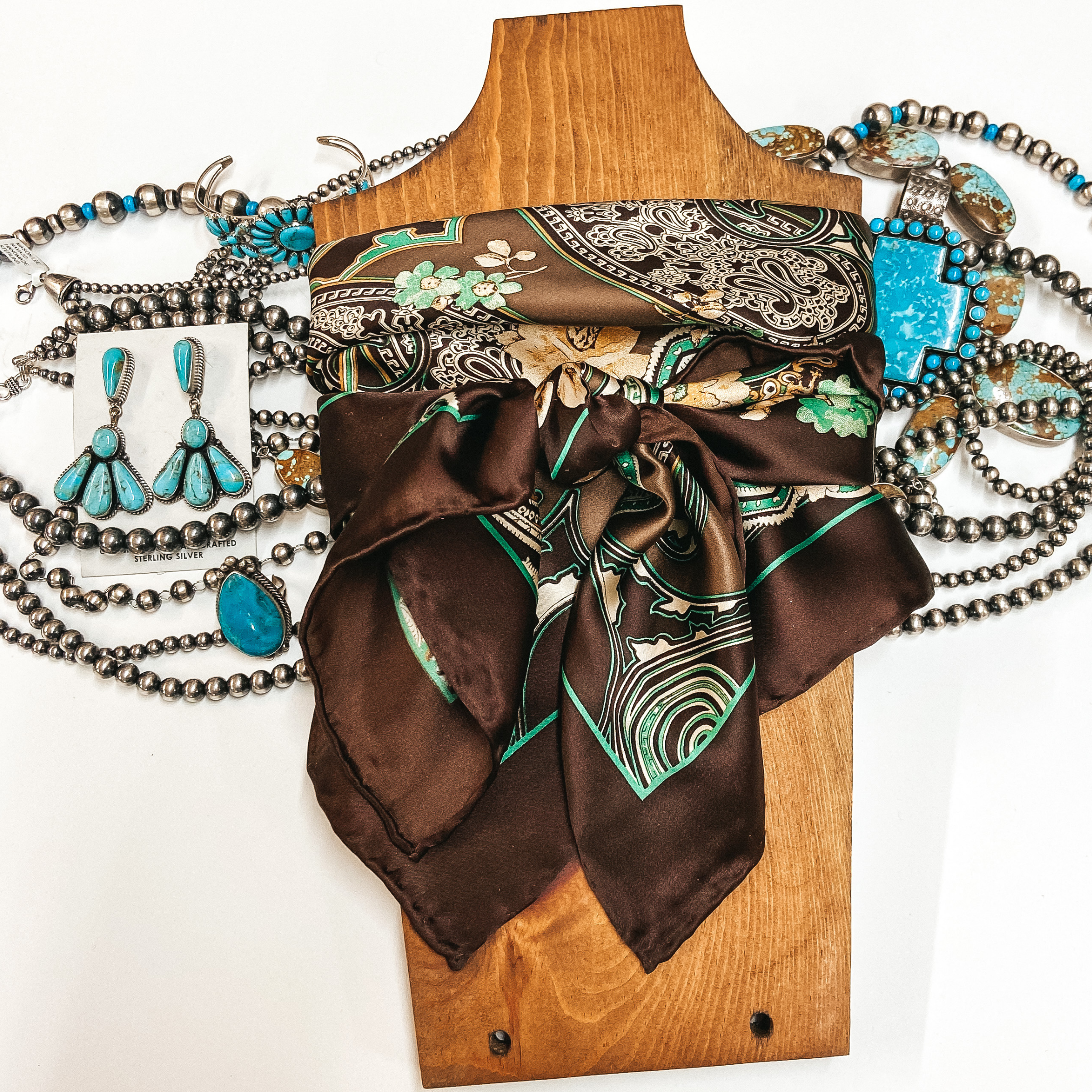Charmeuse Wild Rag in Hickory and Mint - Giddy Up Glamour Boutique