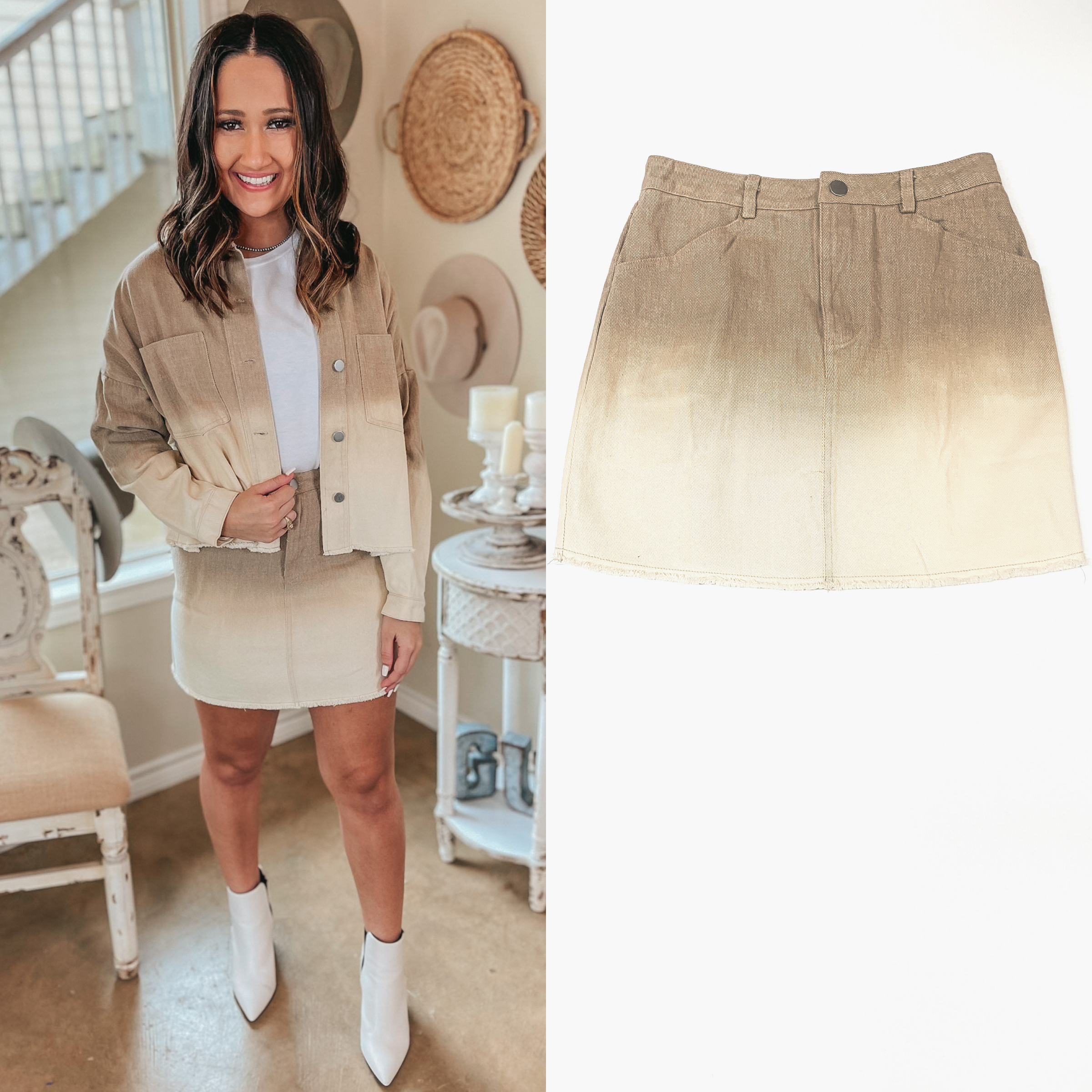 90's Baby Ombre Denim Mini Skirt in Taupe - Giddy Up Glamour Boutique