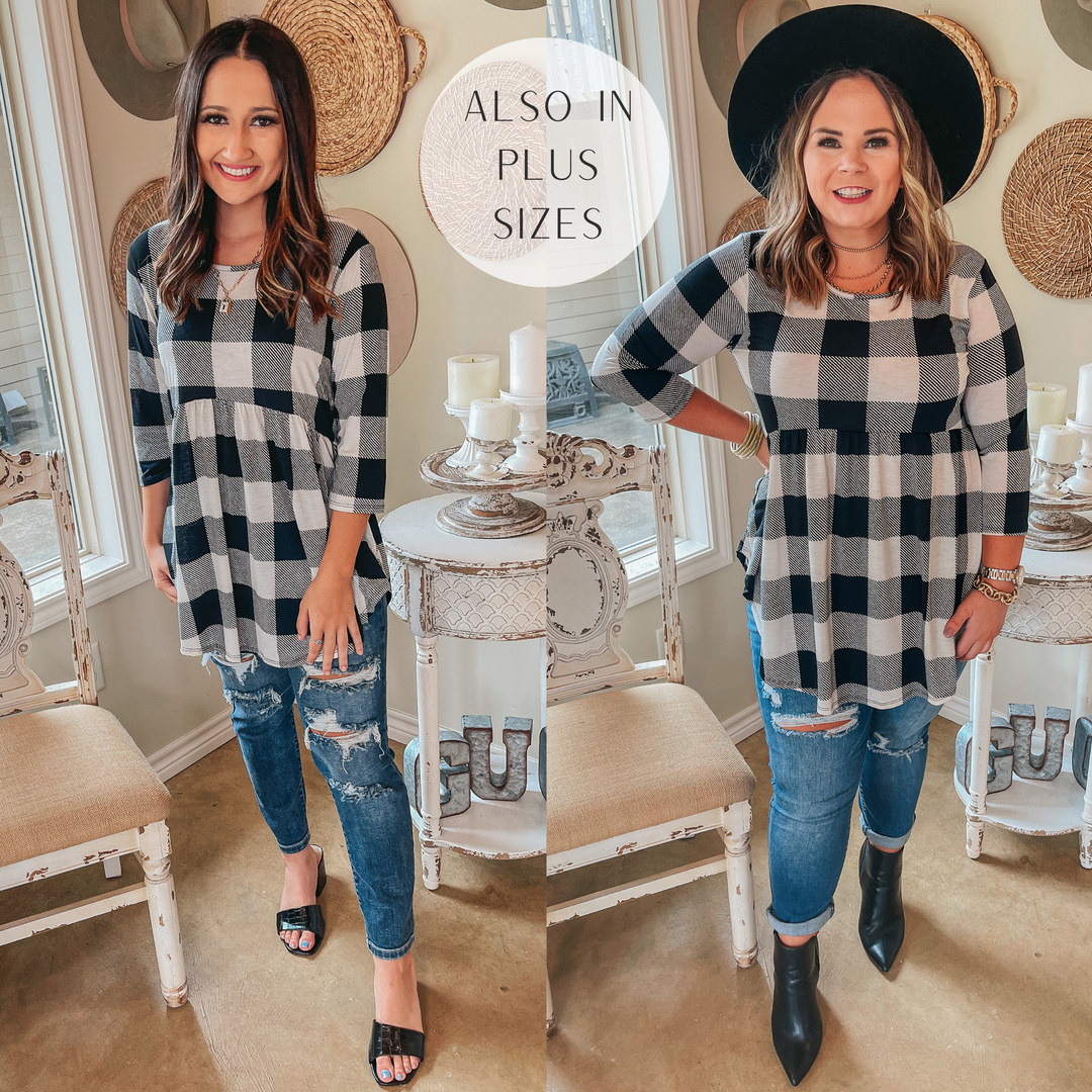 As You Wish Buffalo Plaid Baby Doll Top in Ivory - Giddy Up Glamour Boutique