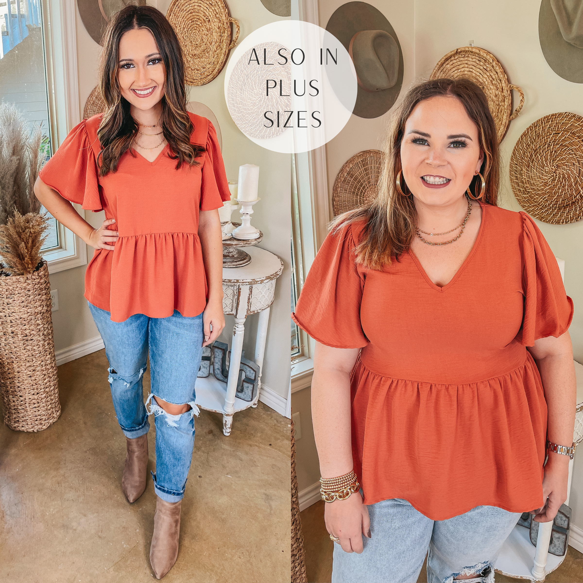 Everything You Need Ruffle Short Sleeve Peplum Top in Coral - Giddy Up Glamour Boutique