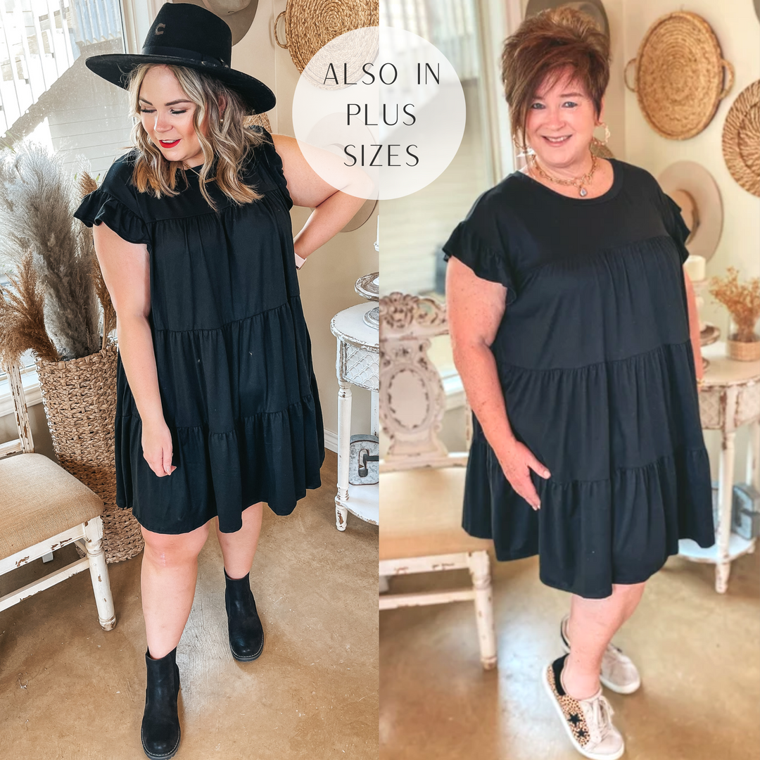 Instant Attraction Solid Ruffle Tiered Dress in Black - Giddy Up Glamour Boutique