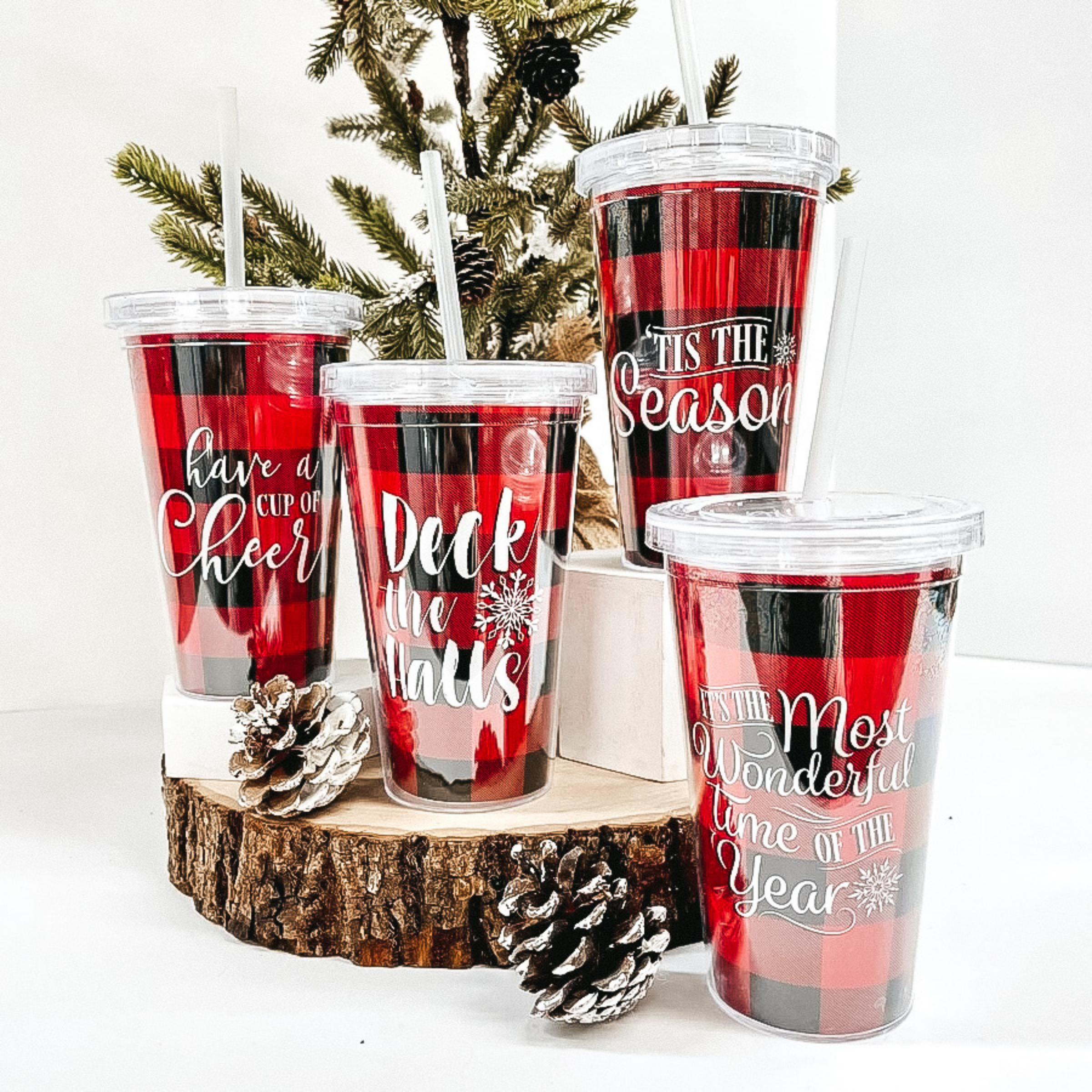 Holiday Special | Buffalo Plaid Tumbler with Straw - Giddy Up Glamour Boutique