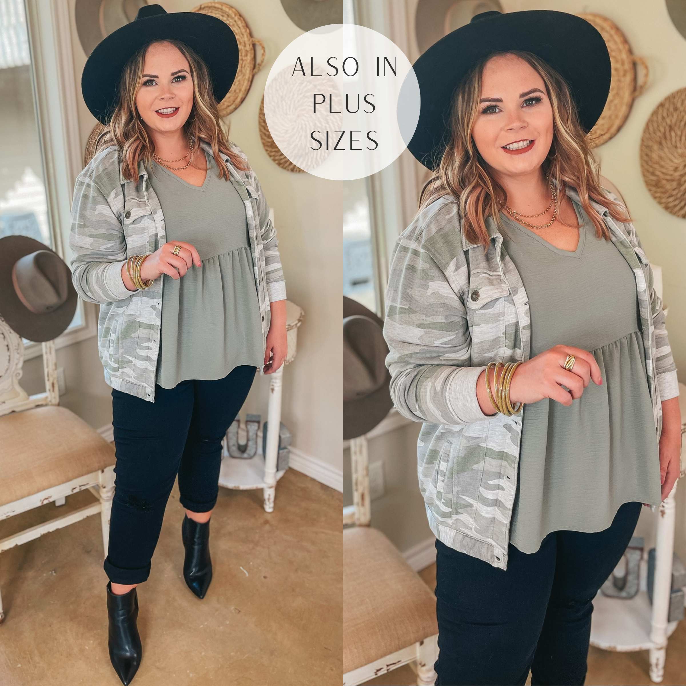 Weekend Dreaming Button Up French Terry Jacket with Pockets in Camouflage - Giddy Up Glamour Boutique
