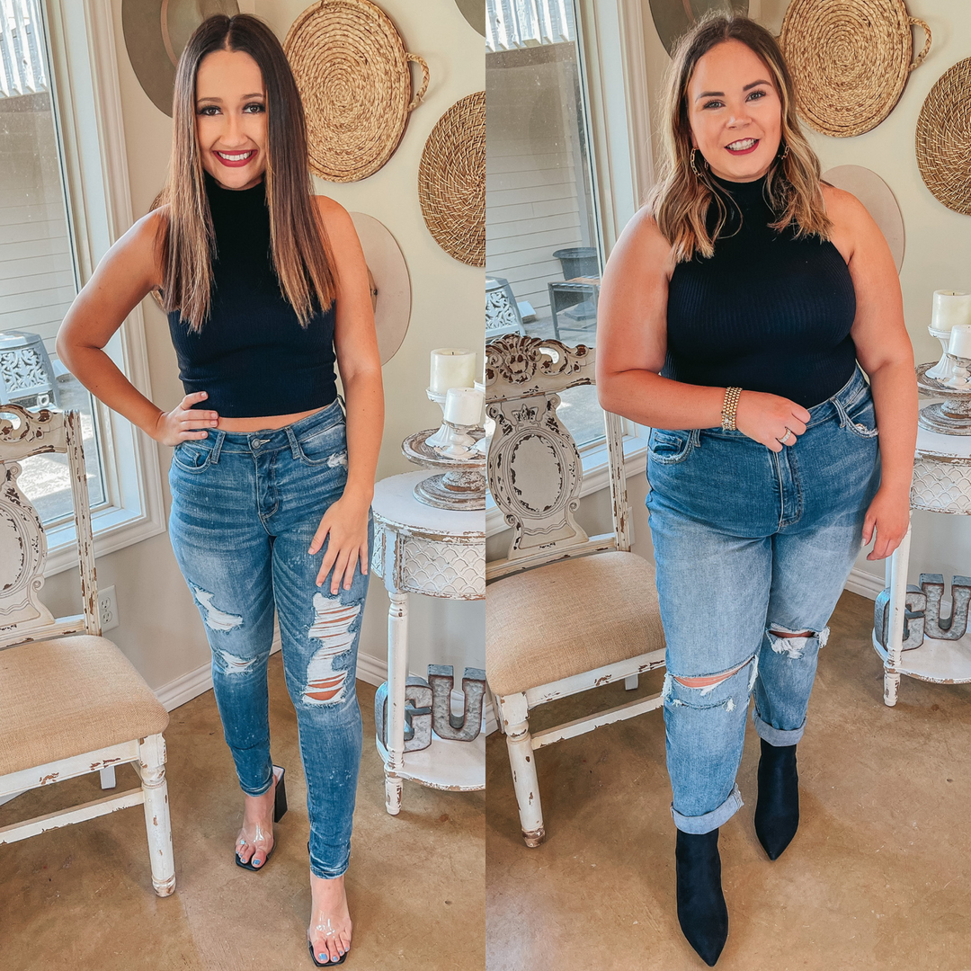 Queen of Comfort  High Neck Ribbed Sleeveless Crop Top in Black - Giddy Up Glamour Boutique